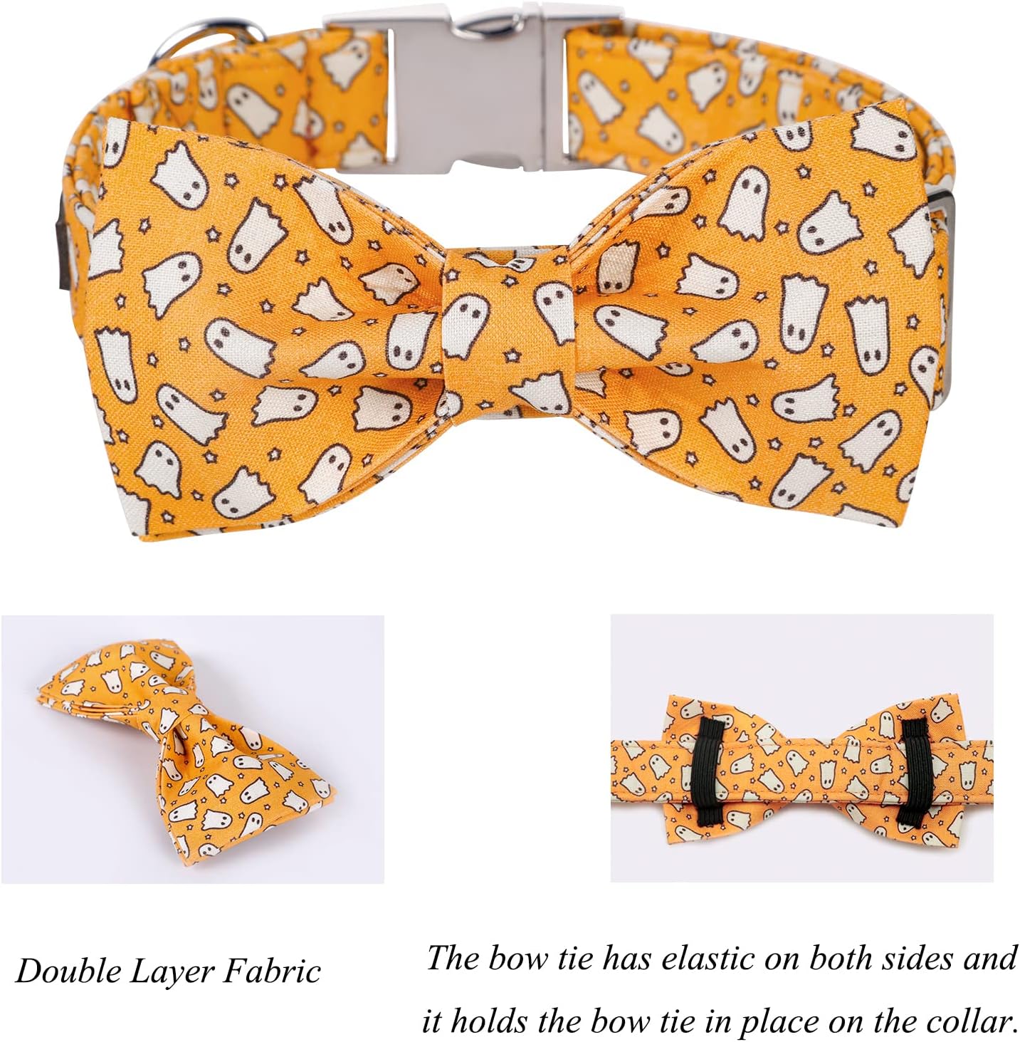 Lionet Paws Halloween Dog Collar with Bowtie - Cute Cotton Adjustable Fall Bowtie Dog Collar with Metal Buckle for Small Medium Large Dog Girl Boy Gift, S, Neck 10-16in