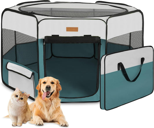 Dog Playpen, Portable Pet Play Pen for Cat, Puppies, Rabbits, Chickens, Foldable Large-Capacity Pet Tent for Indoor/Outdoor Travel Camping Blue