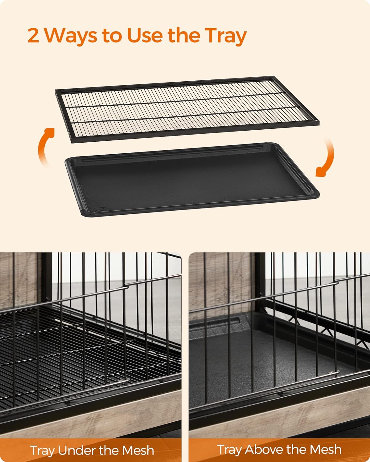 Feandrea Dog Crate Furniture, 38.6" Side End Table, Modern Kennel for Dogs Indoor up to 70 lb, Heavy-Duty Dog Cage with Multi-Purpose Removable Tray, Double-Door Dog House, Greige UPFC003G01