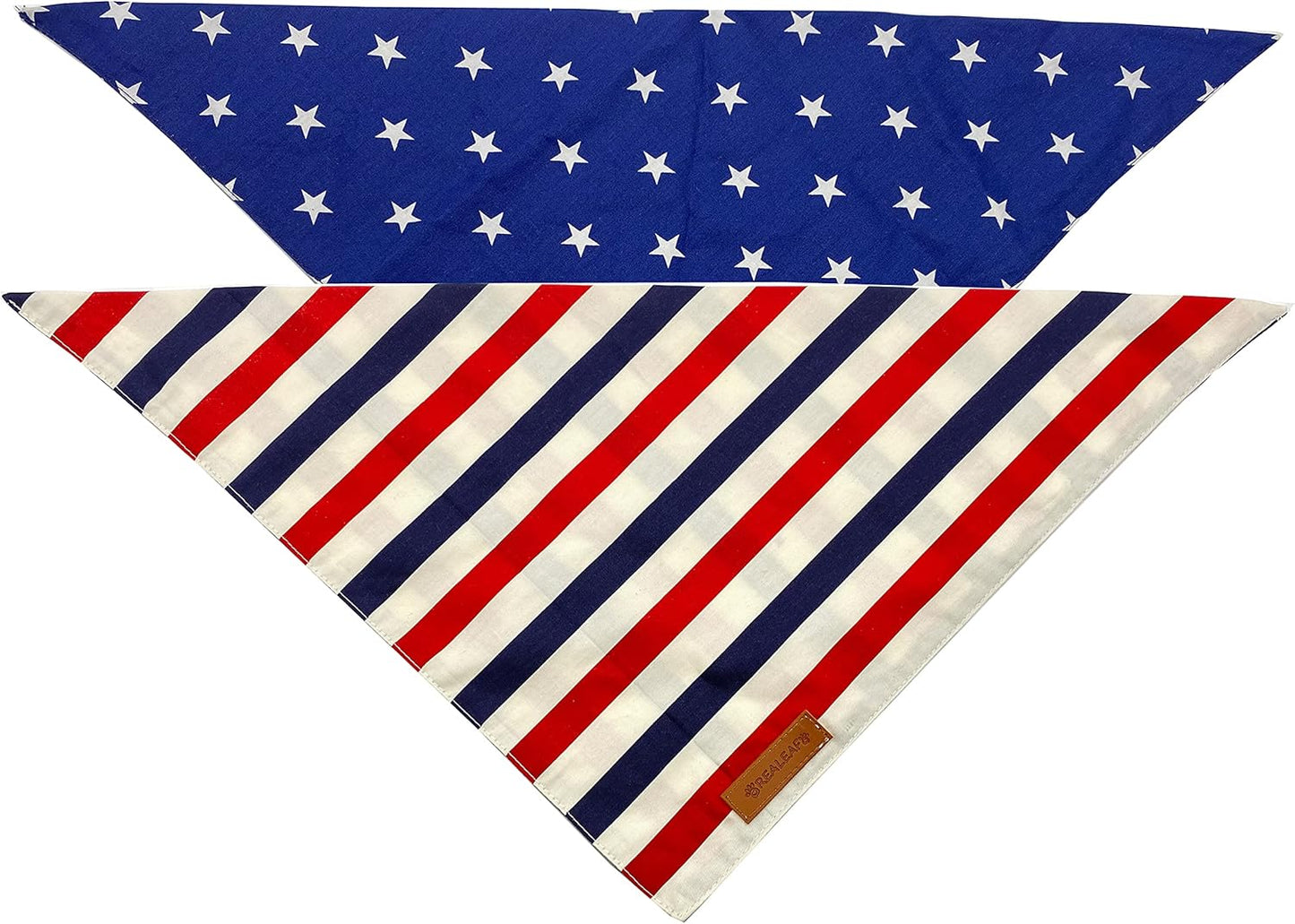 Realeaf 4th of July Dog Bandanas 2 Pack, Reversible American Flag Pet Scarf for Boy and Girl, Premium Durable Fabric, Patriotic Bandana for Small and Medium Dogs (Small)