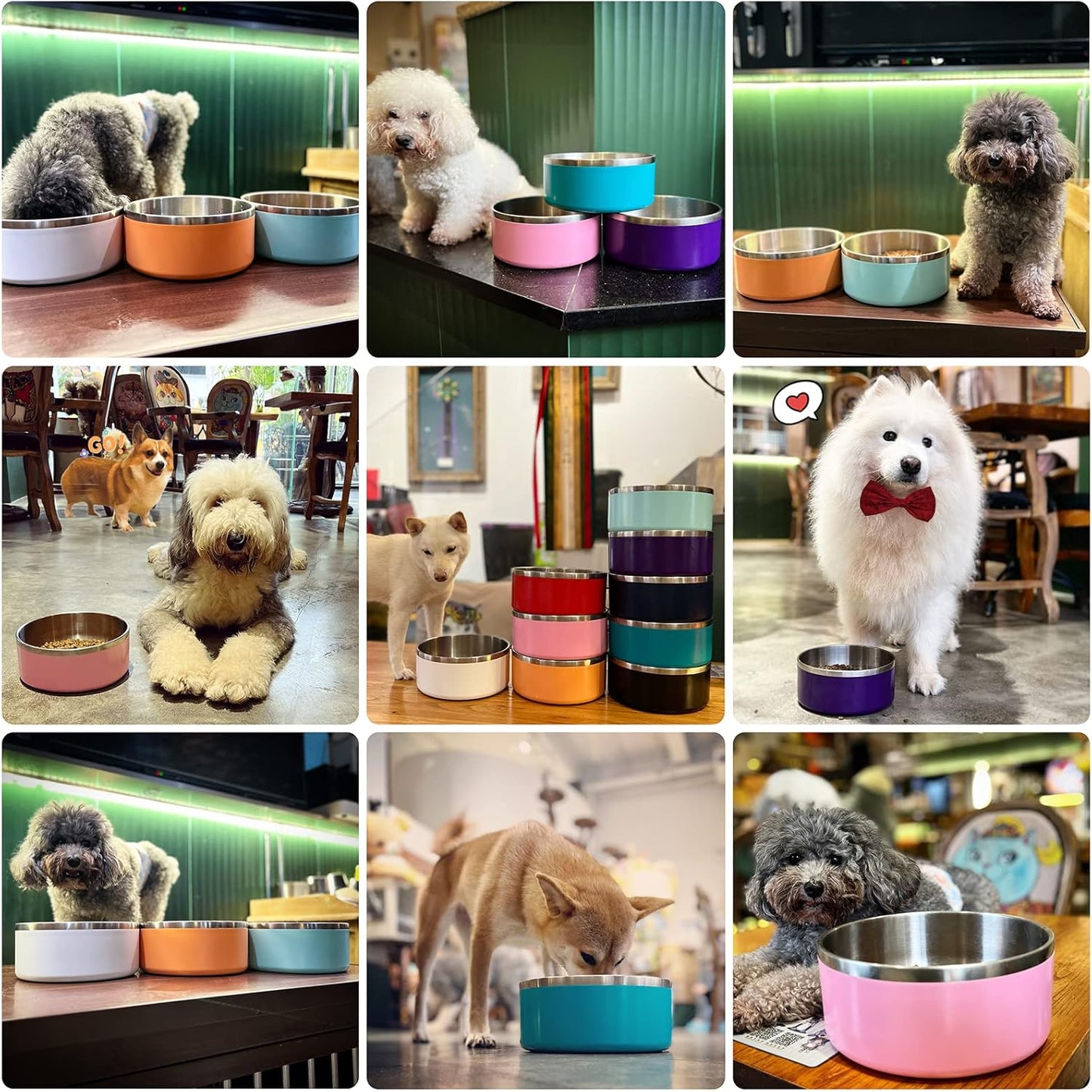 IKITCHEN Dog Bowl for Food and Water, 40 Oz Stainless Steel Pet Feeding Bowl, Durable Non-Skid Double Wall Insulated Heavy Duty with Rubber Bottom for Medium Large Dogs (40 Ounces/5 Cup, Pink)