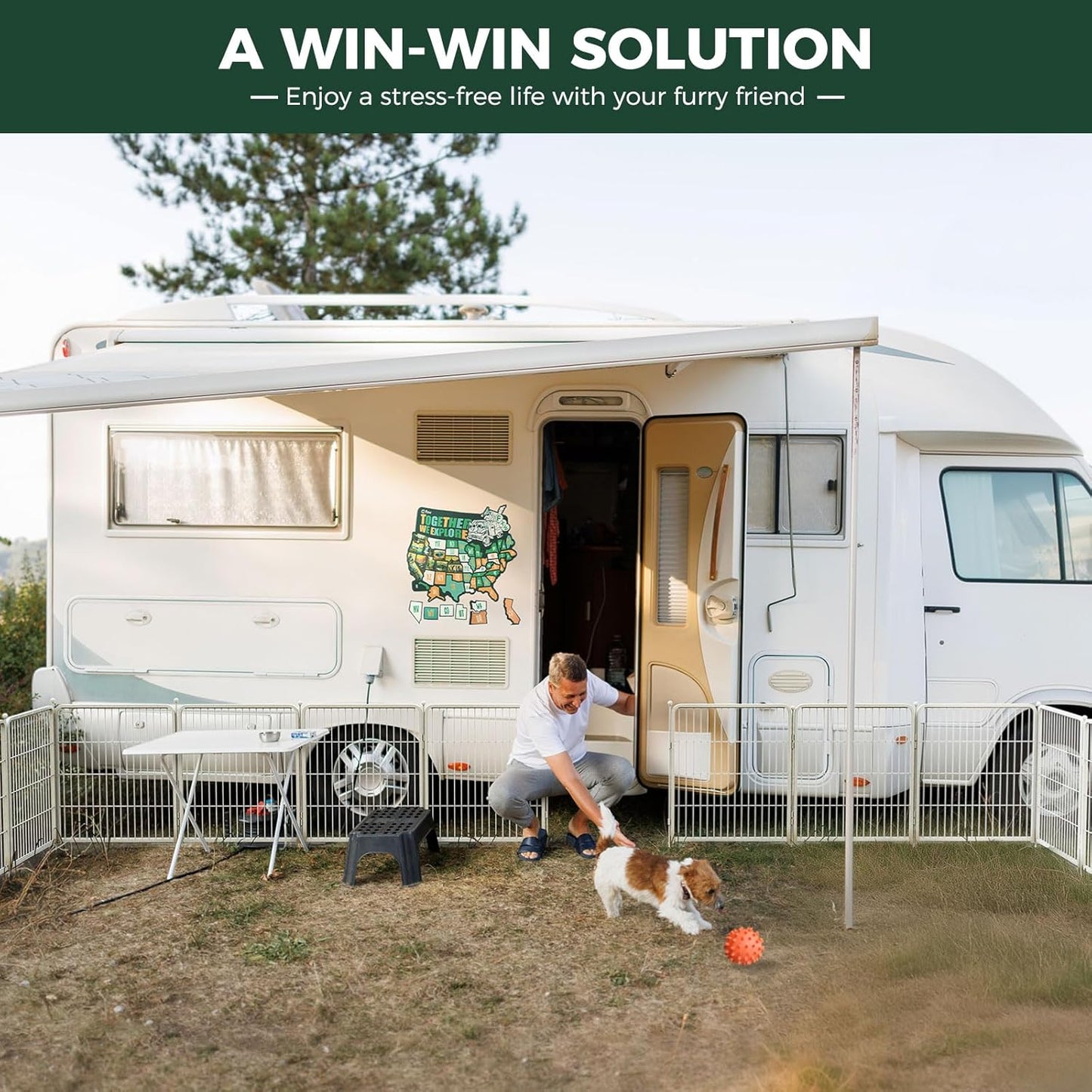 FXW Rollick Unleashed Dog Playpen for Indoor, Yard, RV Camping, 40 inch 16 Panels for Medium and Large Dogs, White│Patented