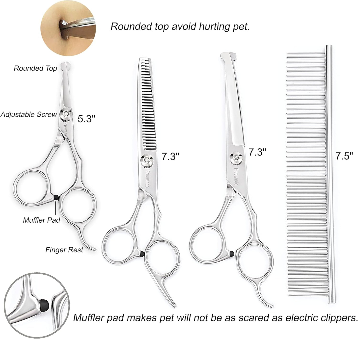 Dog Grooming Scissors Kit, Safety Round Tip, Heavy Duty Stainless Steel Dog Scissors and Nail Clippers, 6 in 1 Dog Grooming Kit