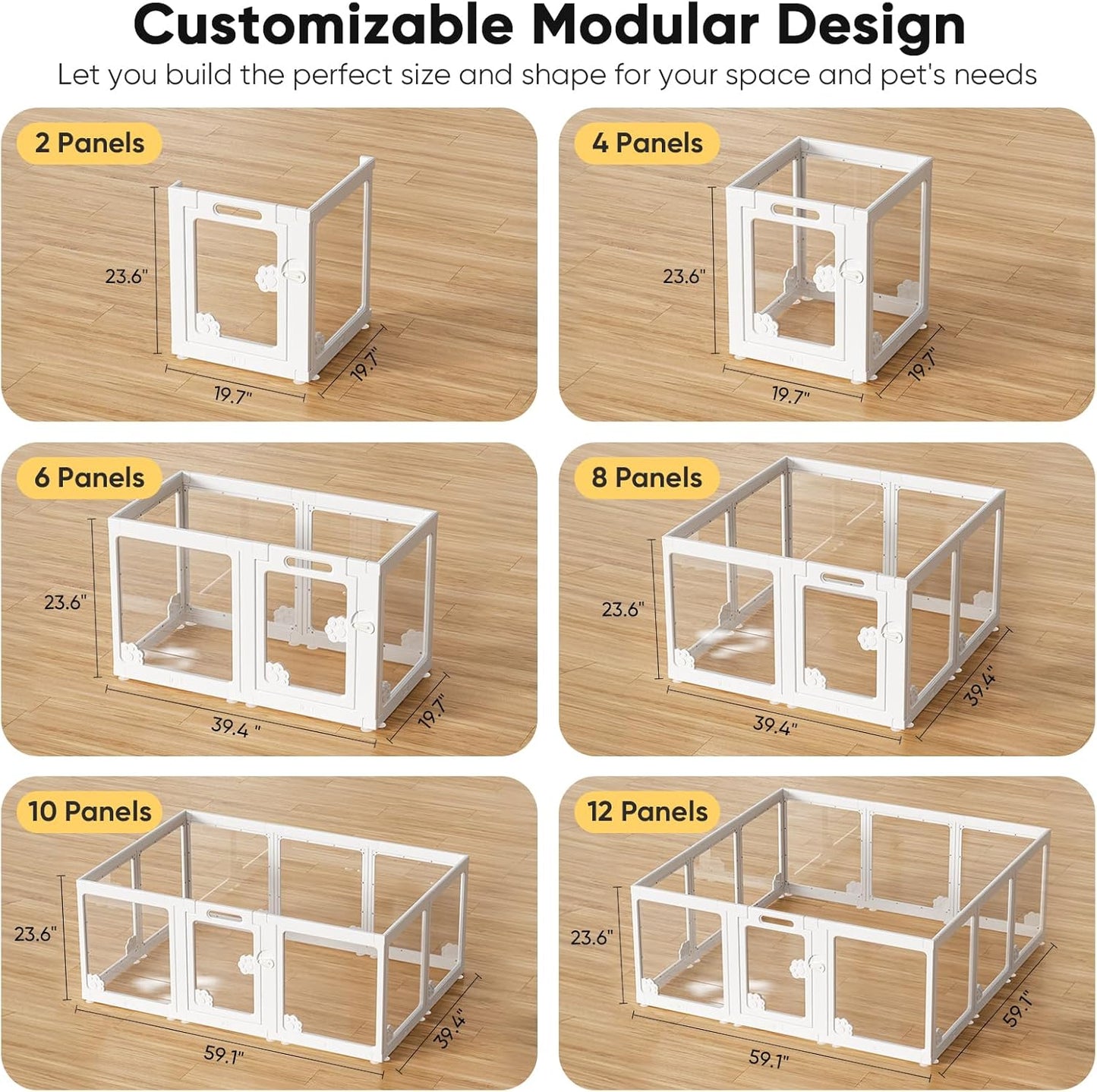 Acrylic Clear Dog Play Pen Indoors, Puppy Playpen with Door for Small Dogs Puppies, Transparent Plastic Pet Playpen Cage Fence Crate Kennel for Cat Kitten Rabbit Bunny Ferret etc (White-10 Panels)