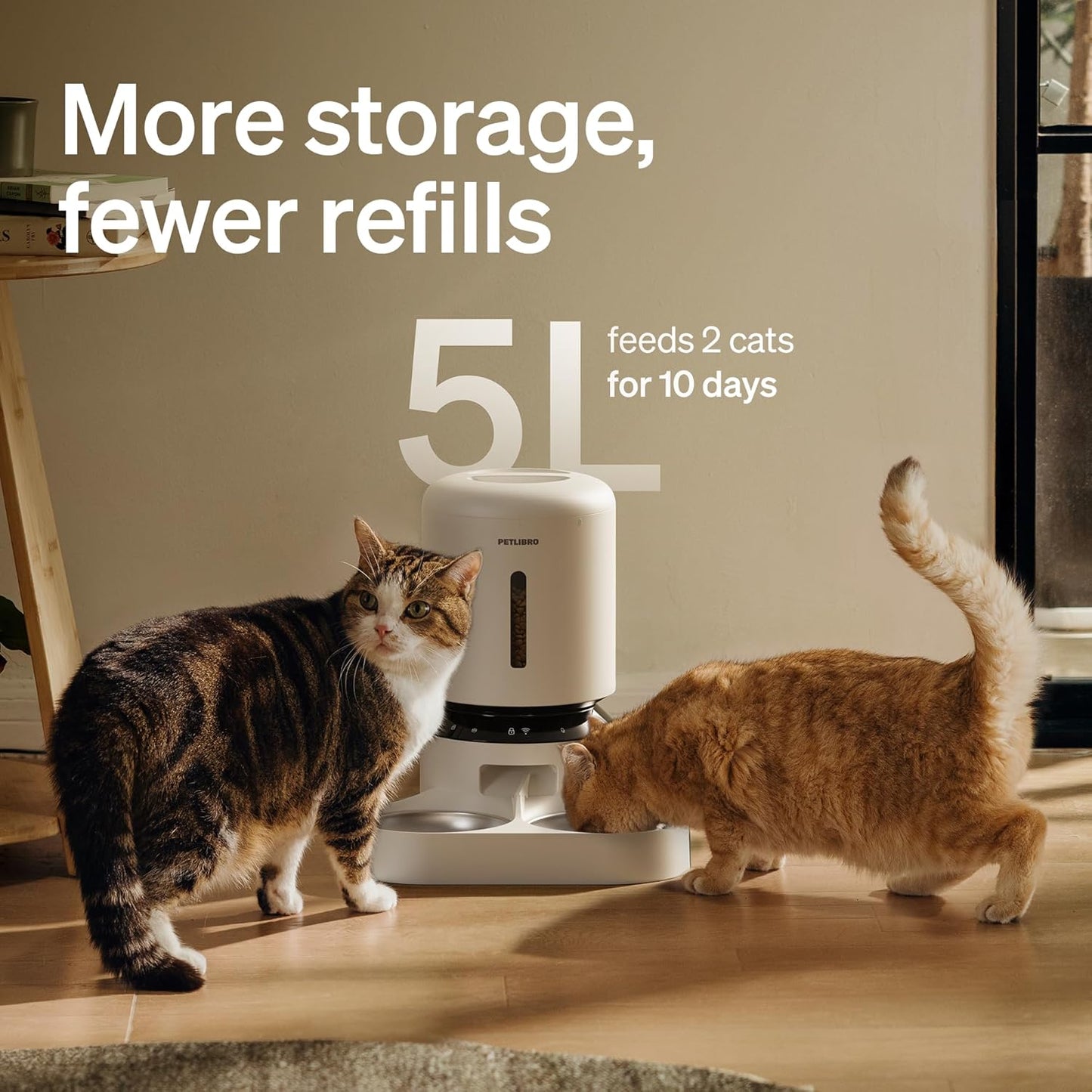 PETLIBRO 5L Automatic Cat Feeder for 2 Cats, 5G&2.4G Wi-Fi Programmable Cat Food Dispenser with Dual Stainless Steel Bowls, Airtight Lock Fresh Technology, Low Food Sensor