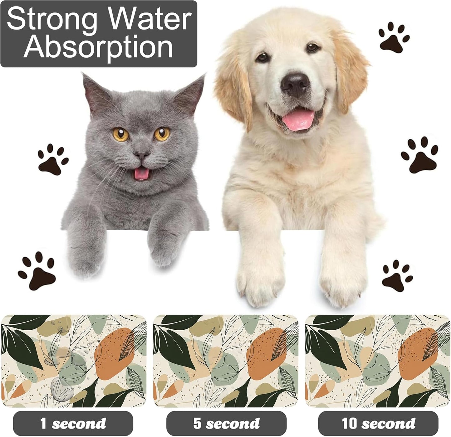 Abstract Boho Leaves Dog Food Mat-Absorbent Pet Feeding Mat for Food and Water Bowl, Quick Dry Dog Placemat with Rubber Backing-No Stains Pet Supplies for Messy Drinkers 12"x20"