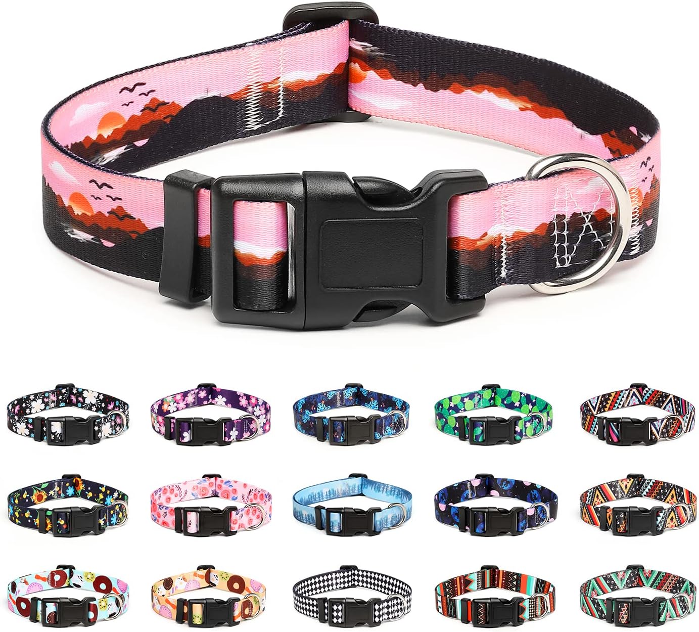 Mercano Adjustable Dog Collar - Special Design Patterns, Soft Nylon Comfortable Durable Pet Collar for Small Medium Large Dogs (S, Sunset)
