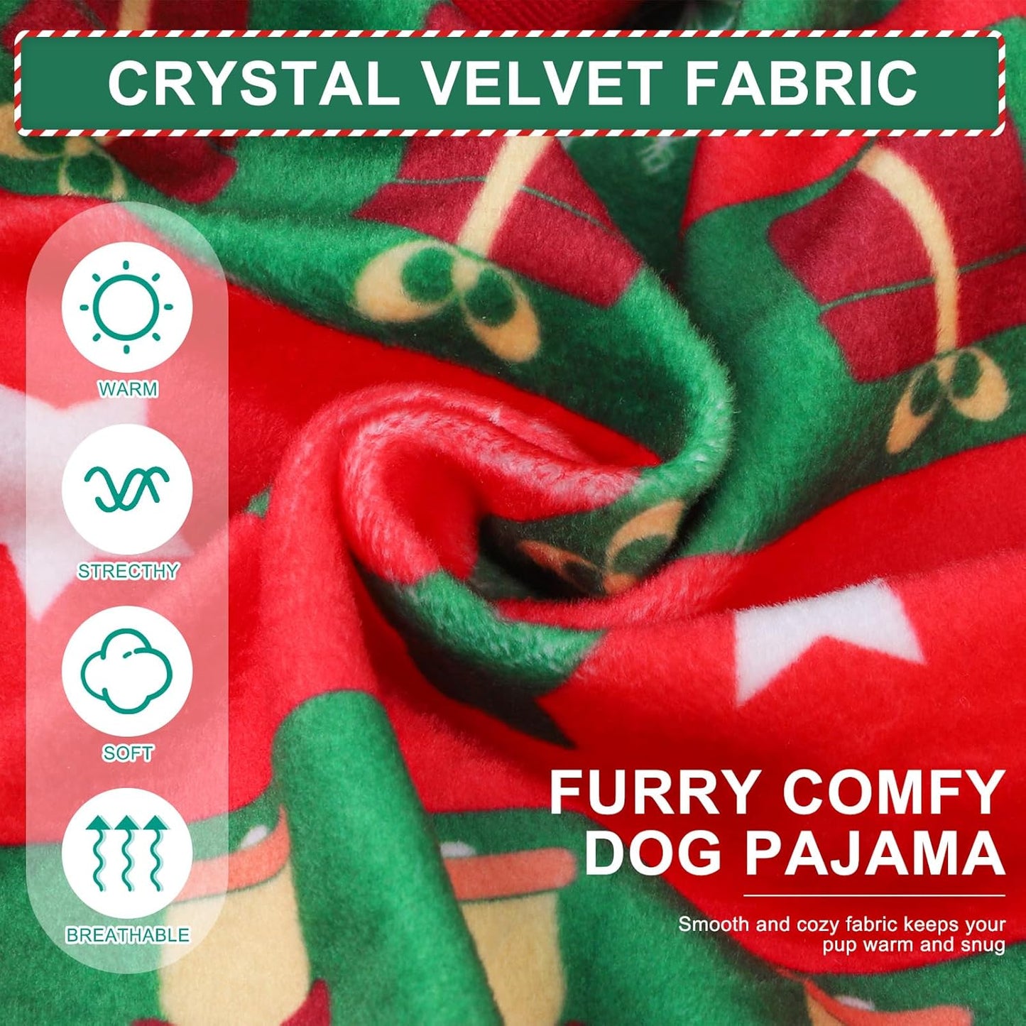 BEA Christmas Dog Pajamas for Large Dogs, Soft Fleece Pet Sweater Clothes Warm Puppy Onesie Outfits for Doggie Winter Christmas - Collar Adjustable Dog Pjs Jammies, Red L