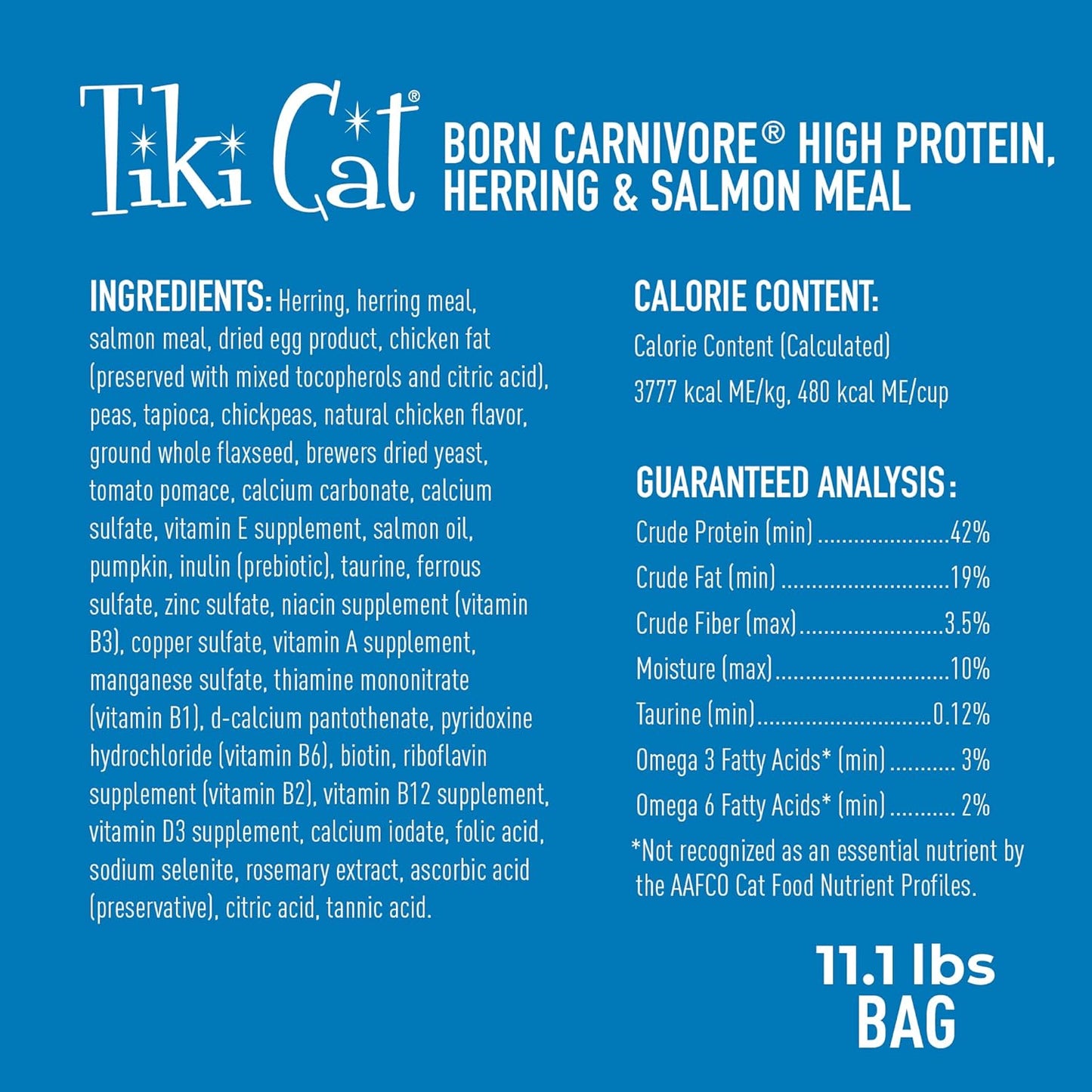 Tiki Cat Born Carnivore High Protein Dry Cat Food, Herring & Salmon Meal, 11.1 lbs. Bag
