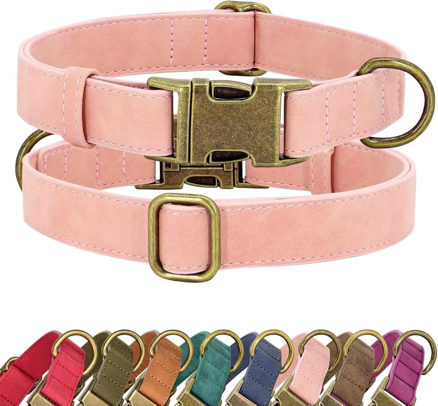 Didog Soft PU Leather Dog Collar, Stylish Quick Released Dog Collars for Medium Dogs, Easy Clean Adjustable Pet Collar for Daily Walking, Pink, M Fit 13-21" Neck