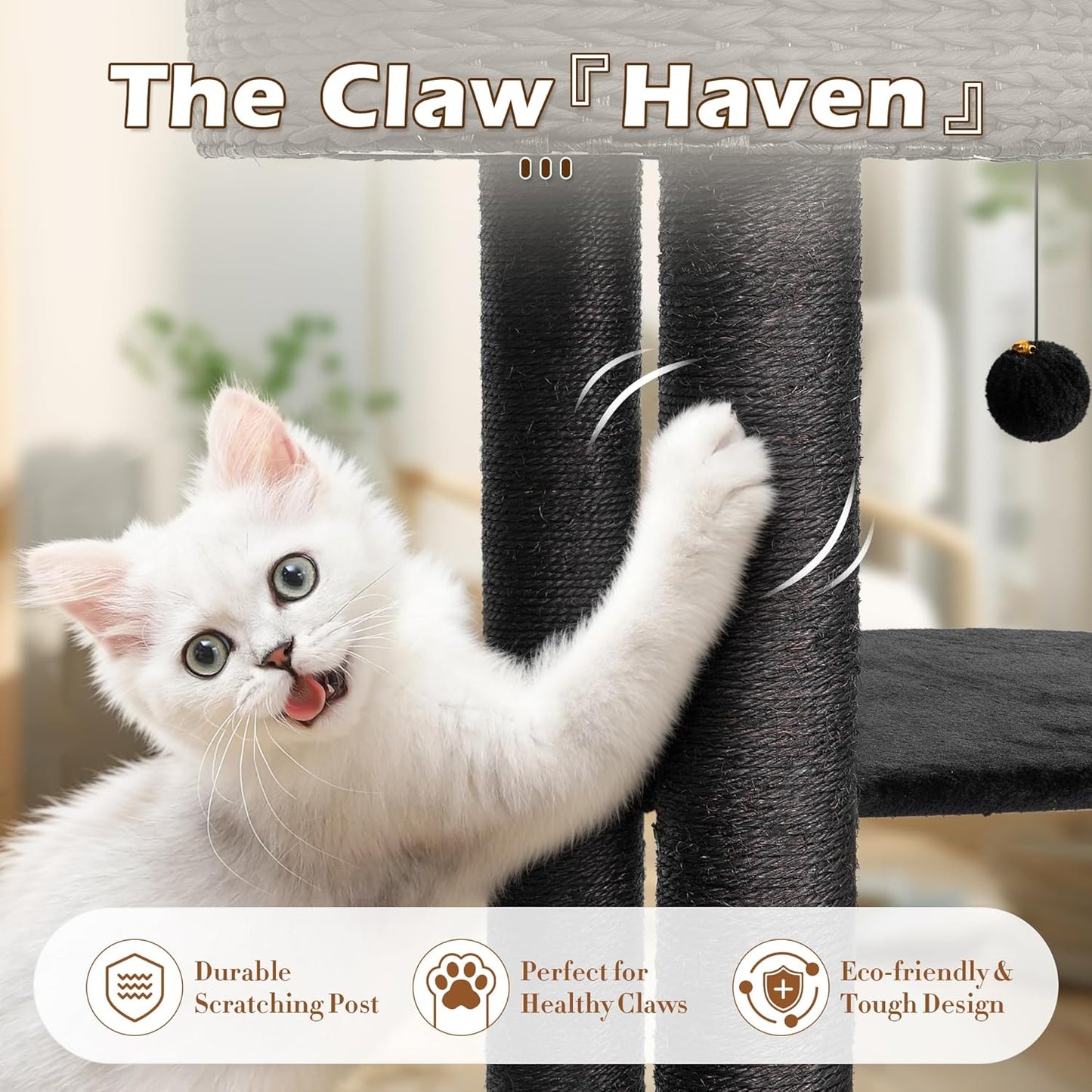 KAMABOKO Modern Cat Tree, 39" Tall Cat Tree Black for Kittens Climb Play & Rest, Cat Trees for Indoor Cats w/Natural Sisal Scratching Posts, Hand-Woven Condo & Top Perch