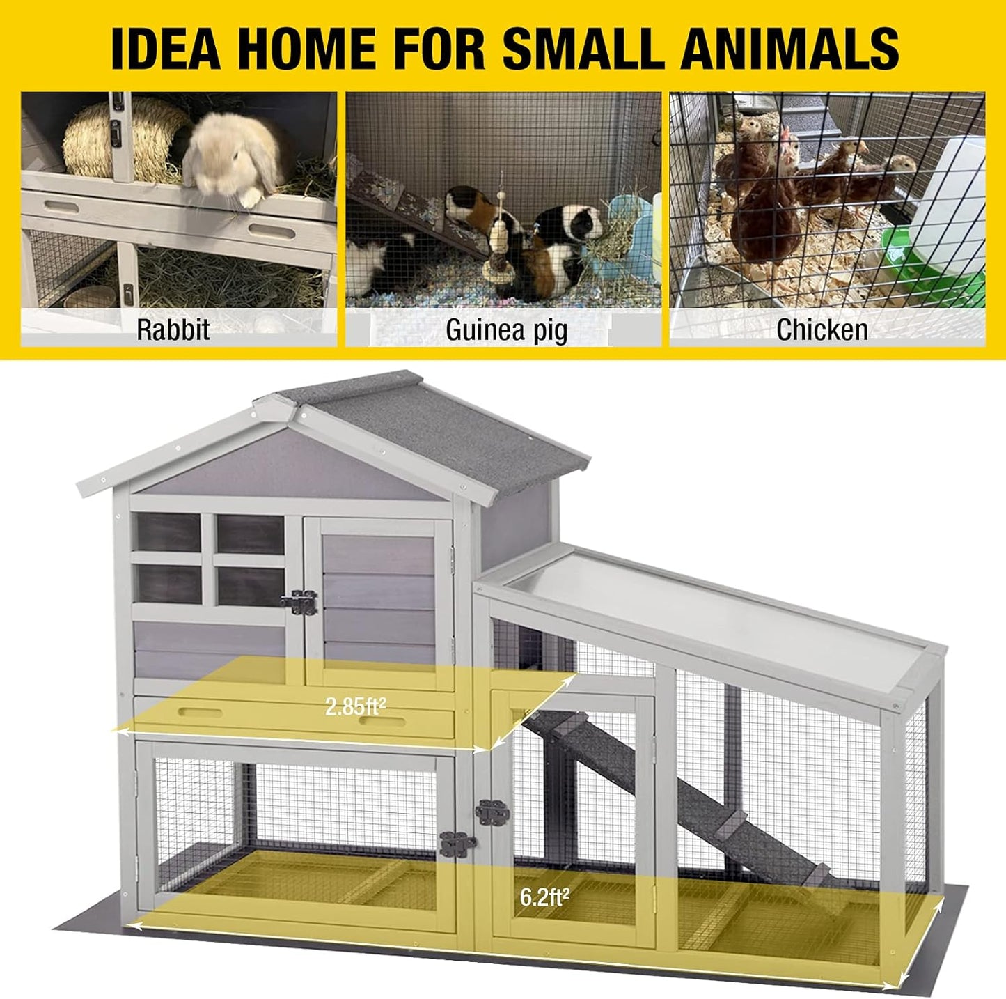 Aivituvin Rabbit Hutch Outdoor Chickecn Coop Indoor Bunny Cage with Pull Out Tray,Upgrade Version,Removable Bottom Wire Mesh 53.4" L x 23.6" W x 38.1" H