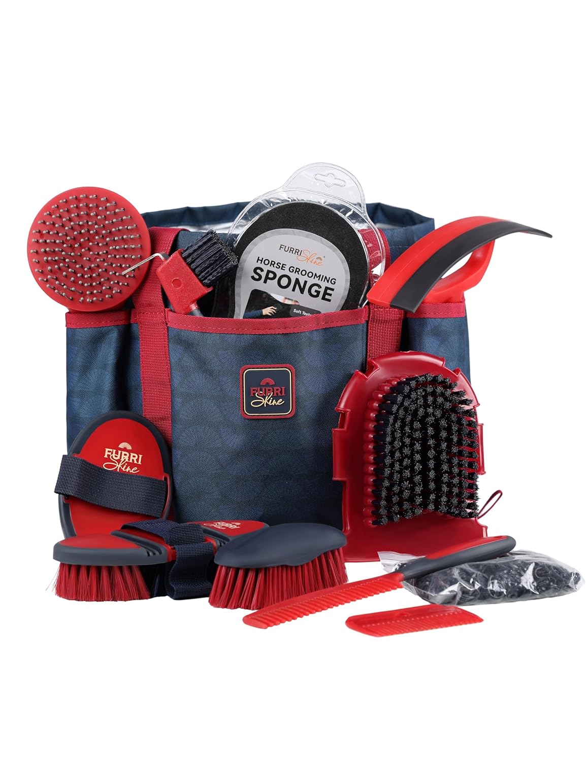 11PCS Horse Grooming Kit Curry Comb Sweat Scraper Horse Bathing Supplies Grooming Tools with Storage Bag Shadowberry