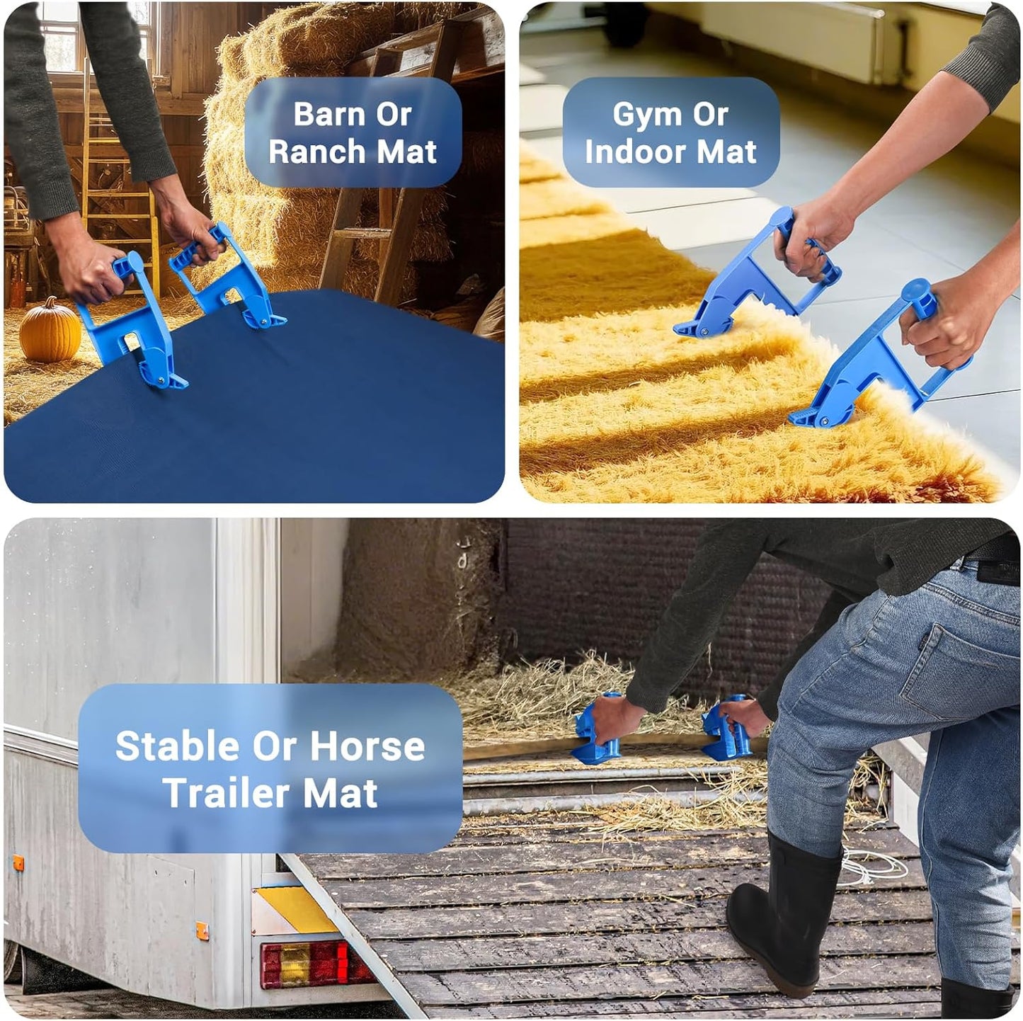 Pair of Mat Grippers for Horse Stall Mat, Effortless Mat Movers Tool, Stall Mat Puller for Horse Mat, Rubber Gym Mat & Trailer Mat