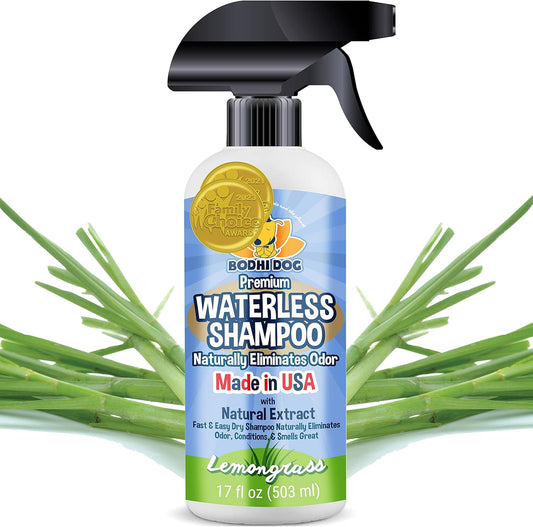 Bodhi Dog Waterless Shampoo for Dogs & Cats - Natural Dry Shampoo, Neutralizes Odor, No Rinse Needed, Safe for All Breeds - Made in USA - Lemongrass Scent (17 Fl Oz)
