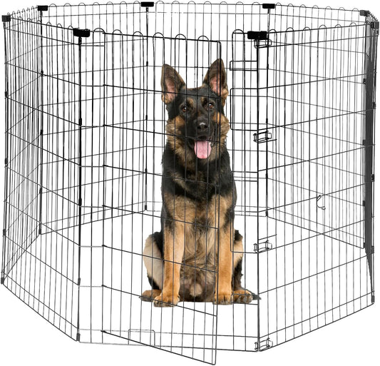 Foldable Dog Playpen 48" Height 8 Panels Metal Exercise Pen No Door - Indoor/Outdoor Dog Play Pen for Medium-Large Dogs, Portable Pet Fence for Yard Garden Camping, Black