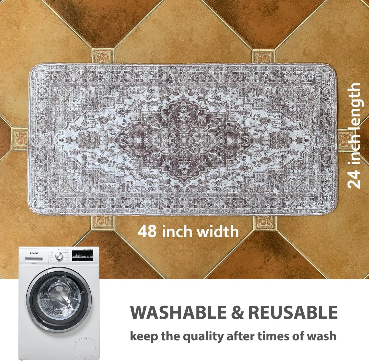 nunubaby 4PACK Washable Pee Pads for Dogs, Stylish, Non-Slip and Leak-Proof Pee Pads. Reusable Potty Pads for Dogs for Crates and Floors.(Brown/Geo, 24" x48")