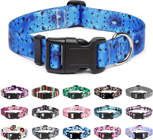 Mercano Adjustable Dog Collar - Special Design Patterns, Soft Nylon Comfortable Durable Pet Collar for Small Medium Large Dogs (L, Blue Ocean)