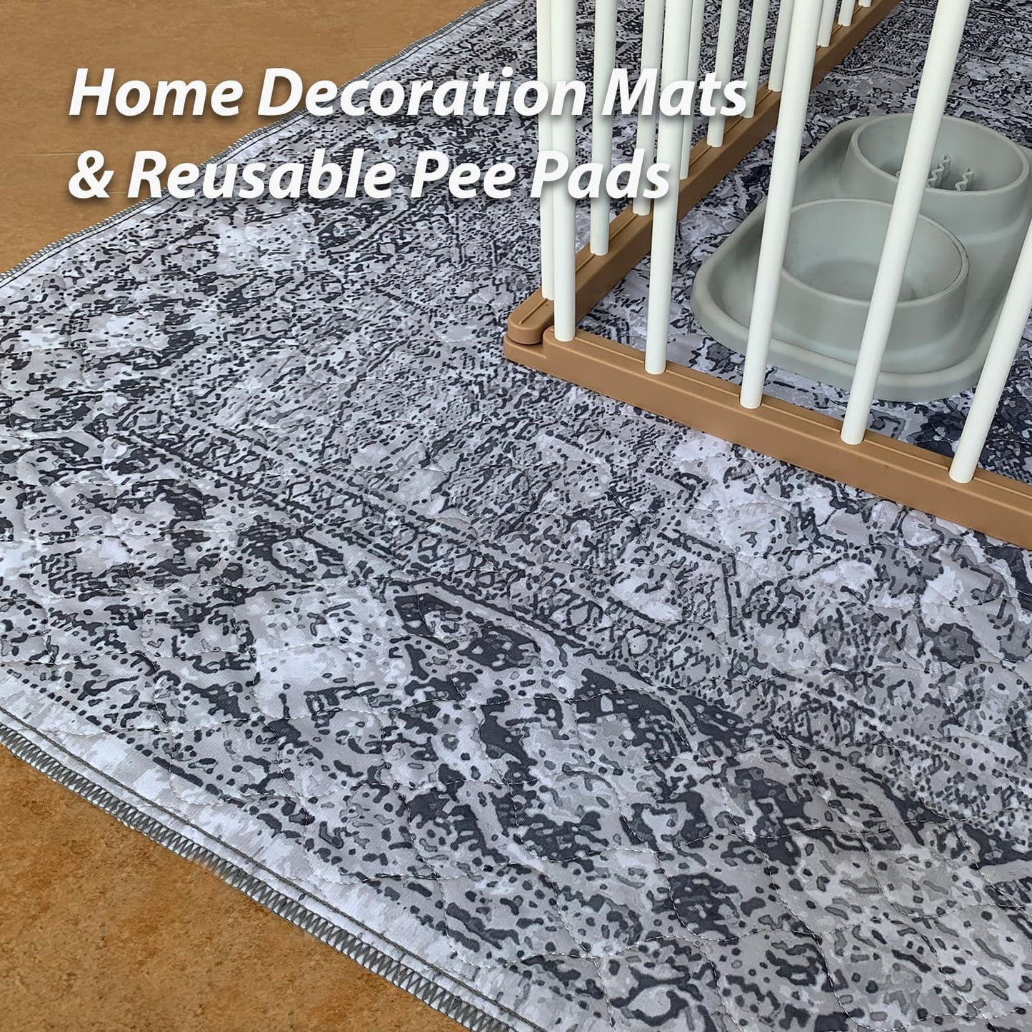 nunubaby Washable Pee Pads for Dogs, Stylish, Non-Slip and Leak-Proof Pee Pads. Reusable Potty Pads for Dogs for Crates and Floors.(Grey/Geo, 48" x48")