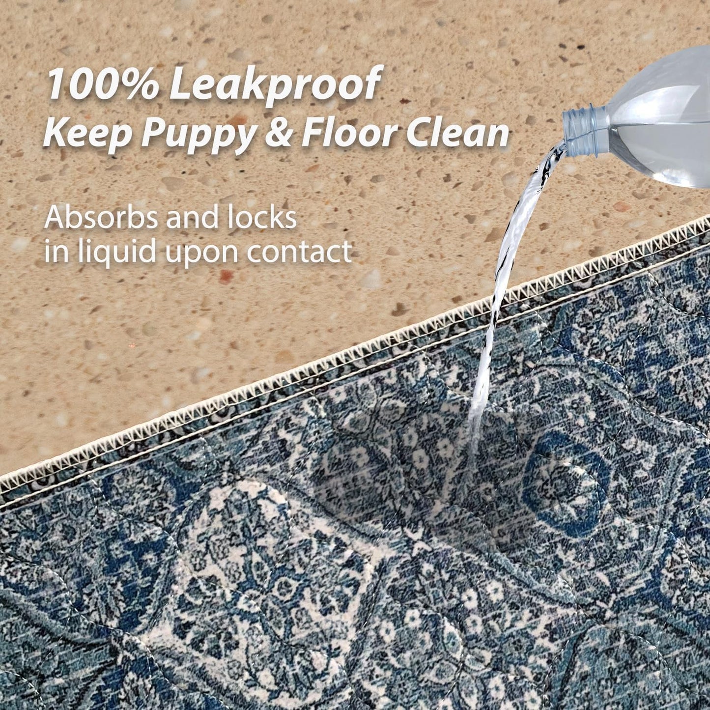 nunubaby Washable Pee Pads for Dogs, Stylish, Non-Slip and Leak-Proof Pee Pads. Reusable Potty Pads for Dogs for Crates and Floors.(Blue/Multi, 36" x36" )