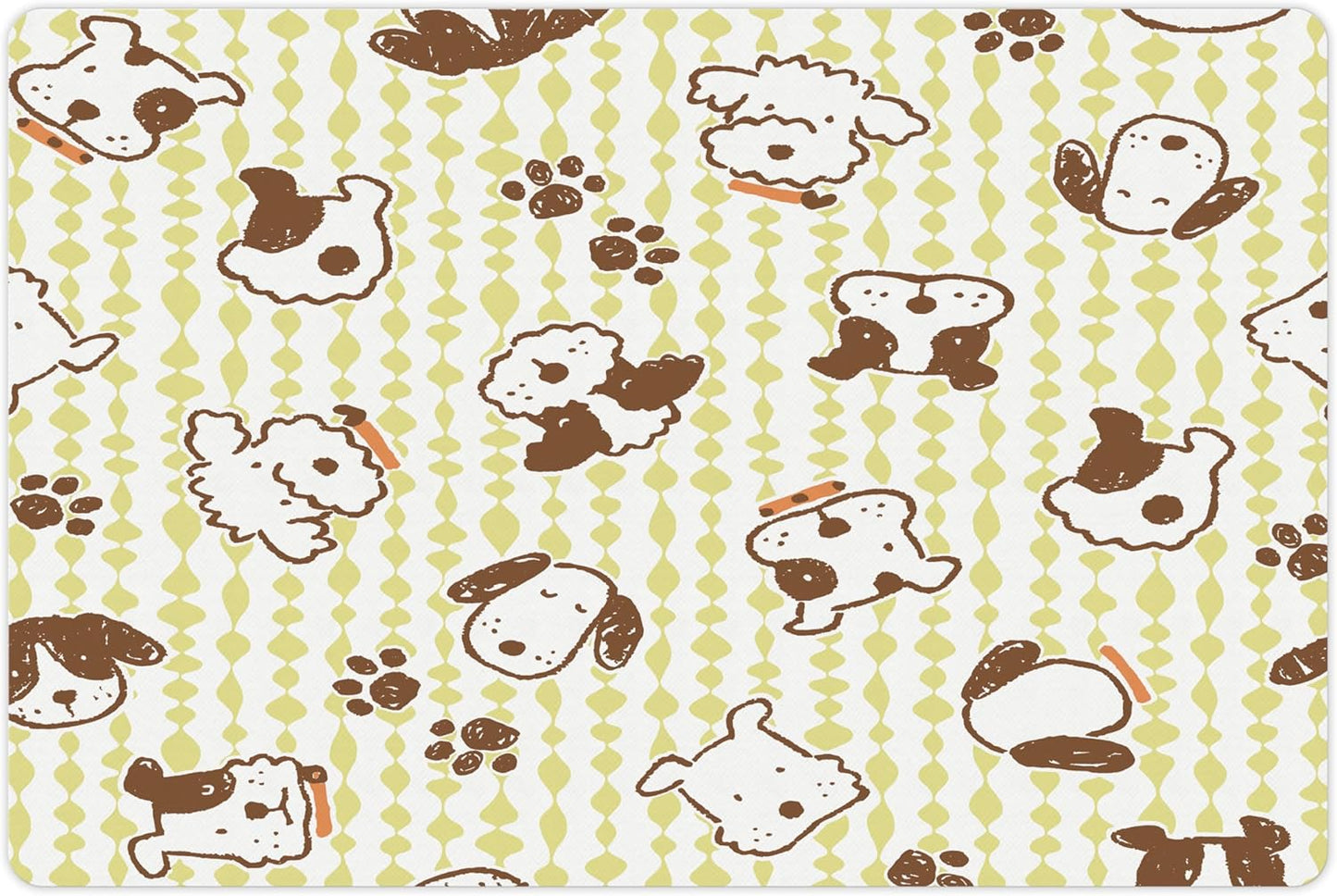 Lunarable Dog Pet Mat for Food and Water, Modern Pattern with Puppy Dogs and Paws Doodle Style Design Pet Animal Print, Rectangle Non-Slip Rubber Mat for Dogs and Cats, White and Green