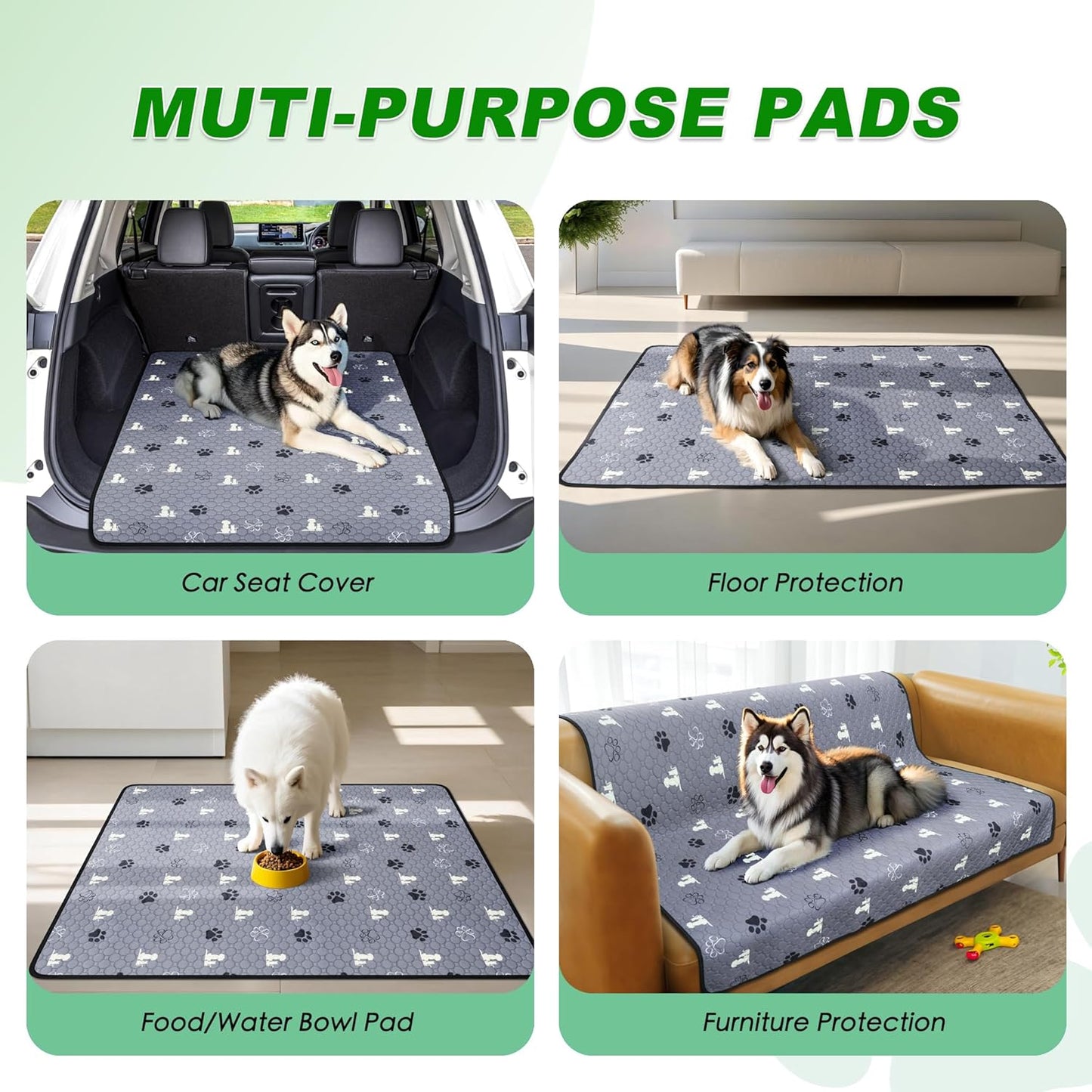 Washable Pee Pads for Dogs Mat, 2 Pack Absorbent Reusable Training Dog Pads Pet Puppy Pads, Non-Slip Potty Pads for Whelping, Playpen, Crate, Bed, Grey 32"x52"