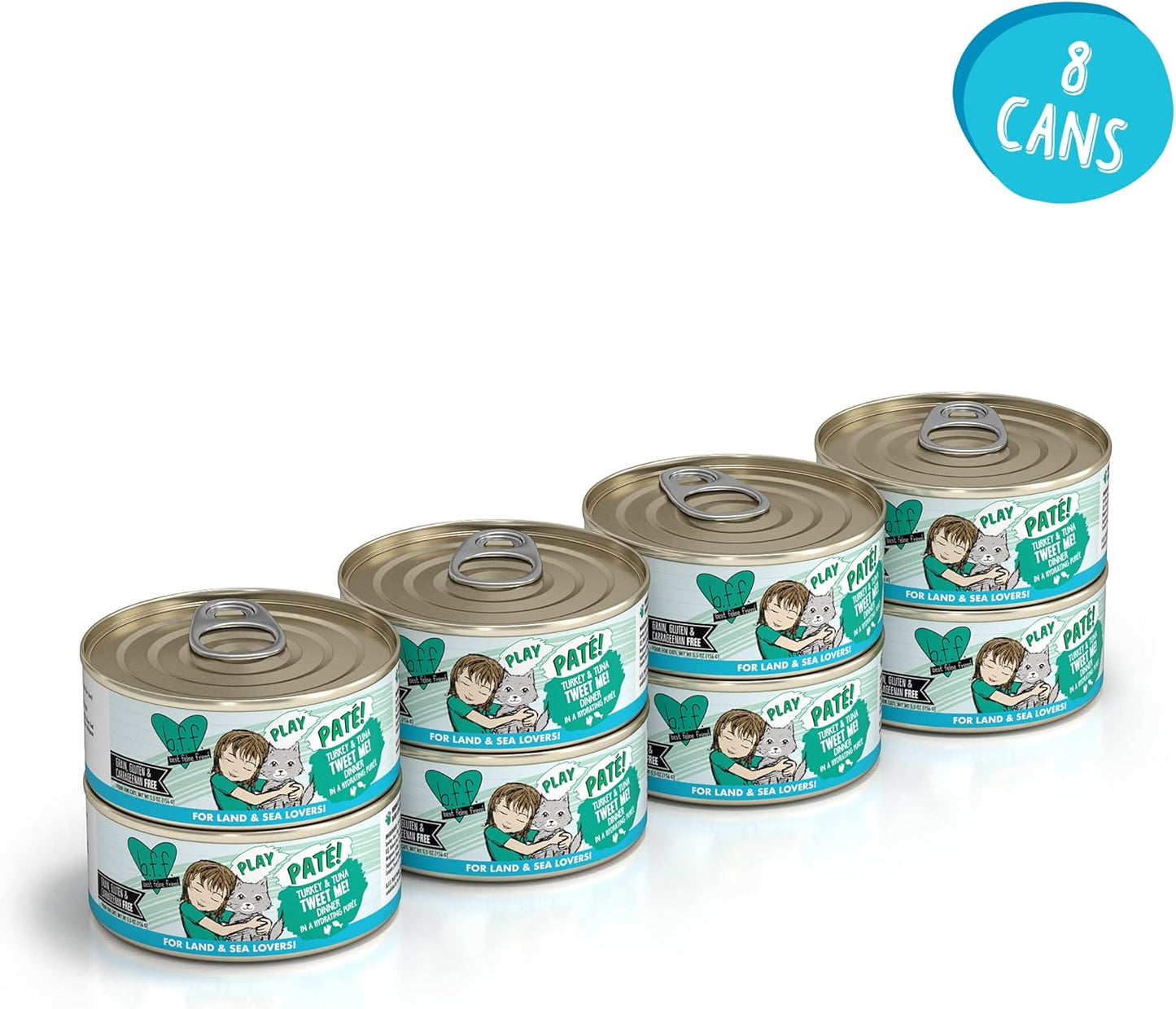 Weruva B.F.F. Play - Best Feline Friend Paté Lovers, Aw Yeah!, Turkey & Tuna Tweet Me! with Turkey & Tuna, 5.5oz Can (Pack of 8)