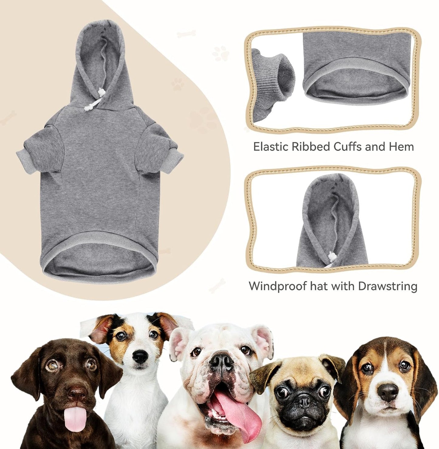 Dog Hoodie Dog Sweaters for Large Dogs Dog Sweater Solid Soft Brushed Fleece Dog Clothes Dog Hoodie Sweatshirt with Pocket(Grey-L)