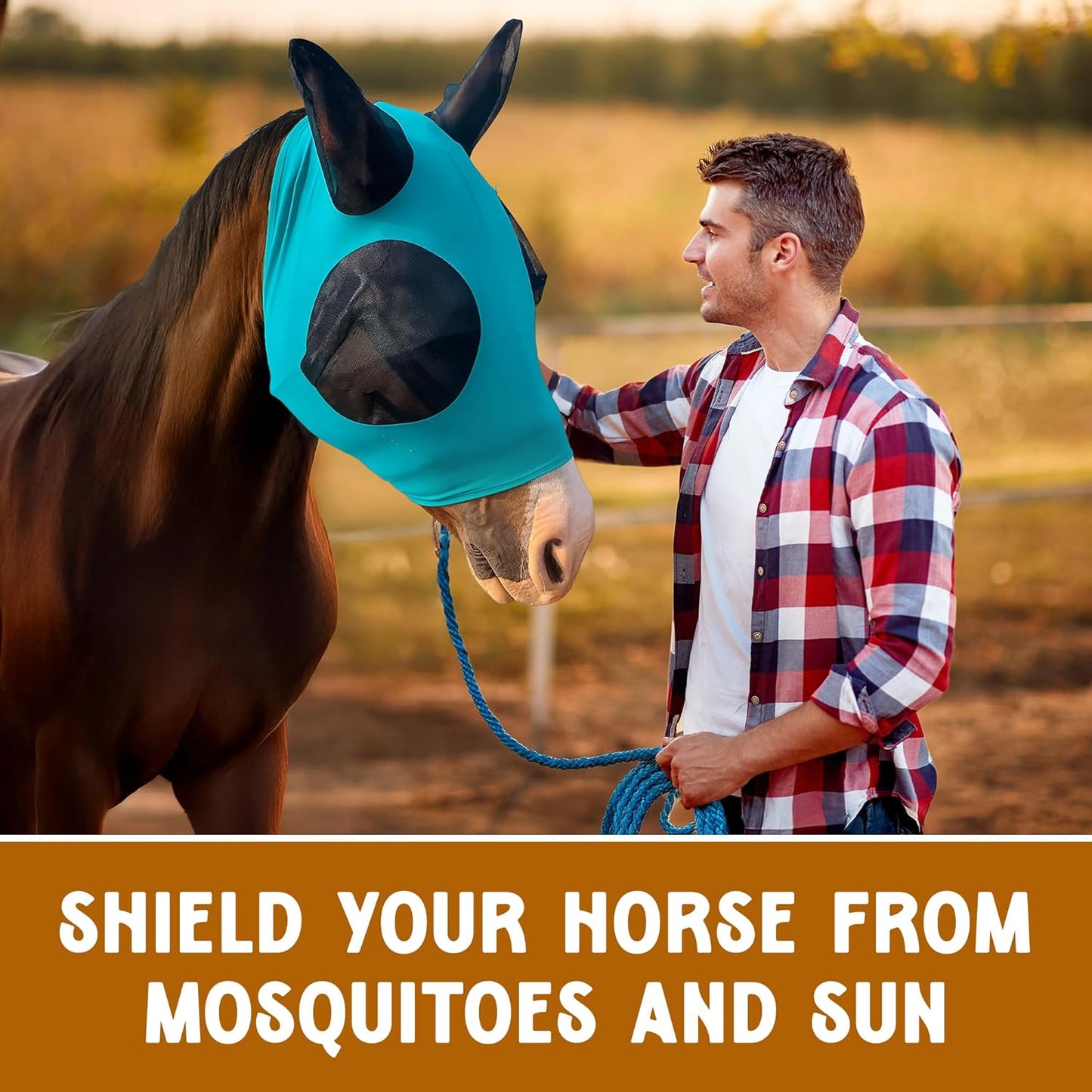 Horse Fly Mask - Durable Equine Fly Mask with Full Coverage for Eye & Ear - Stretchable, UV & Sun Protection Flymask for Horses, Ponies & Mini Horses - Horse Face Cover for Pasture & Trail - Gray