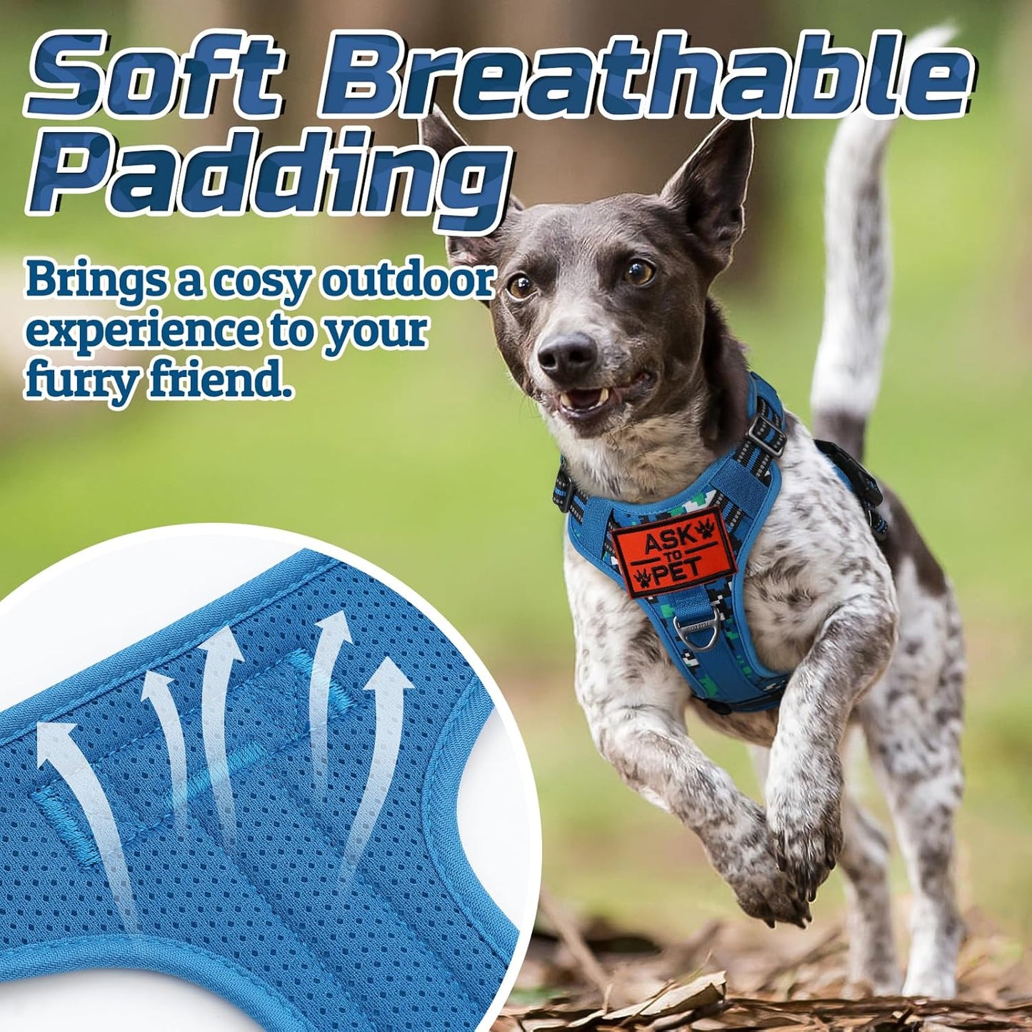 rabbitgoo Tactical Dog Harness for Small Dogs, No Pull Military Service Vest with Handle & Molle, Easy Control for Training Walking, Adjustable Reflective Straps, Blue Camo, S