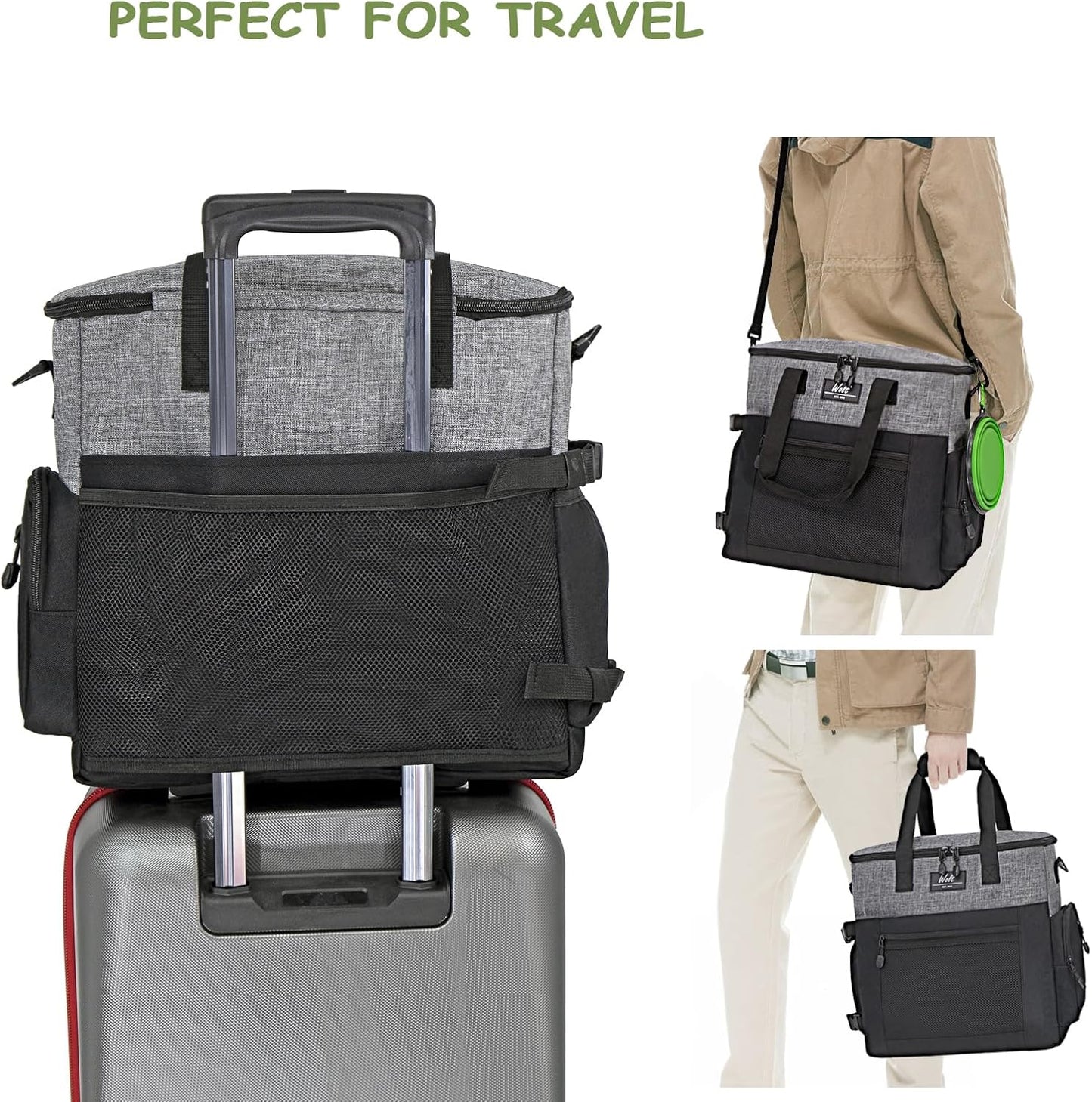 WOLT Dog Travel Bag Dog Bag for Traveling and Supplies with 2 Collapsible Bowls, 2 Food Containers, 1 Place Mat, Grey