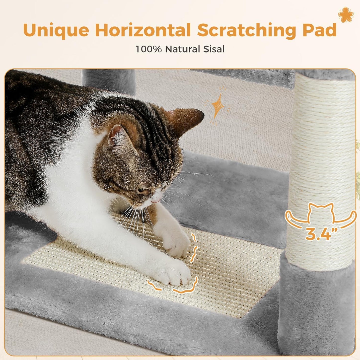 PAWZ Road Large 72 Inch Cat Tree and Tower for Indoor Cats - With Sisal-Covered Scratching Posts, Padded Perches, Condos, and Basket - Gray