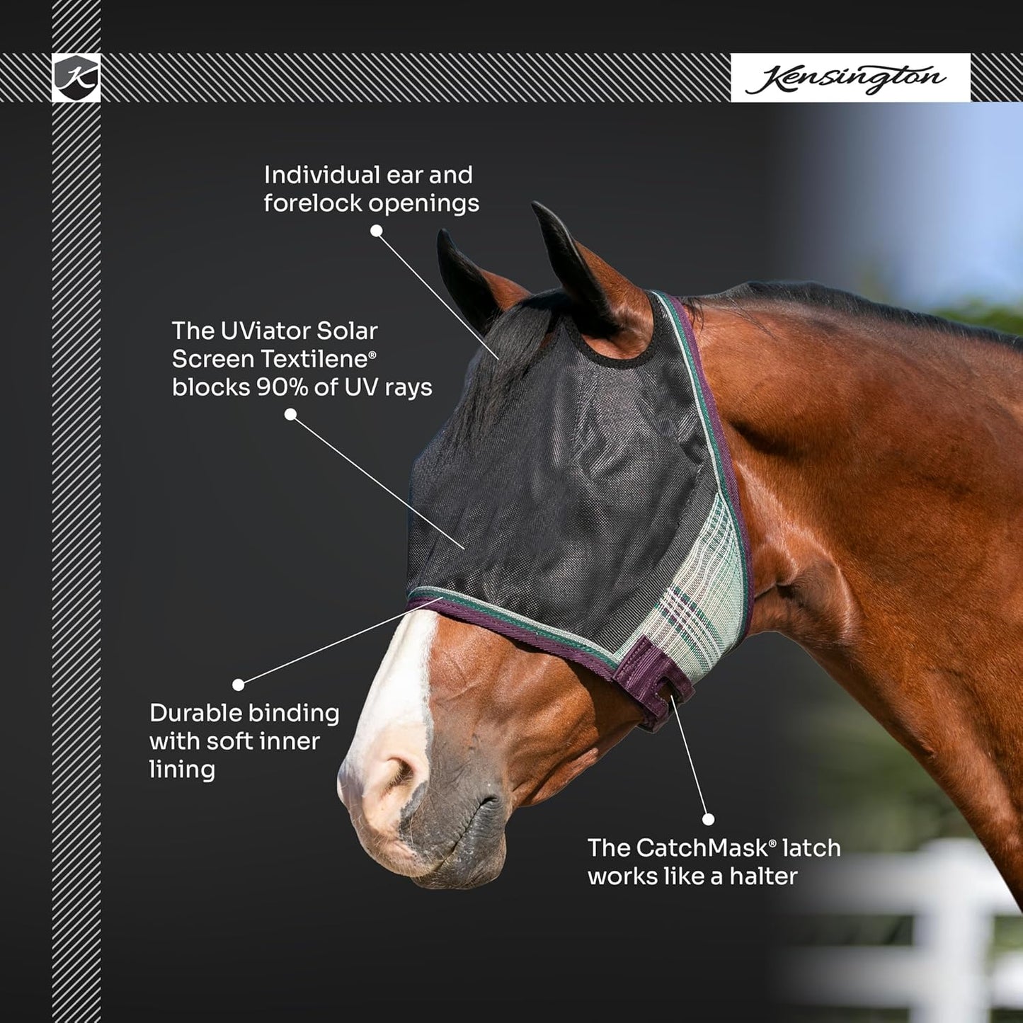 Kensington 90% UV Fly Mask CatchMask UViator - Without Ears & Forelock Freedom Web Trim Size: L-Avg Color: 500 - Desert Sand