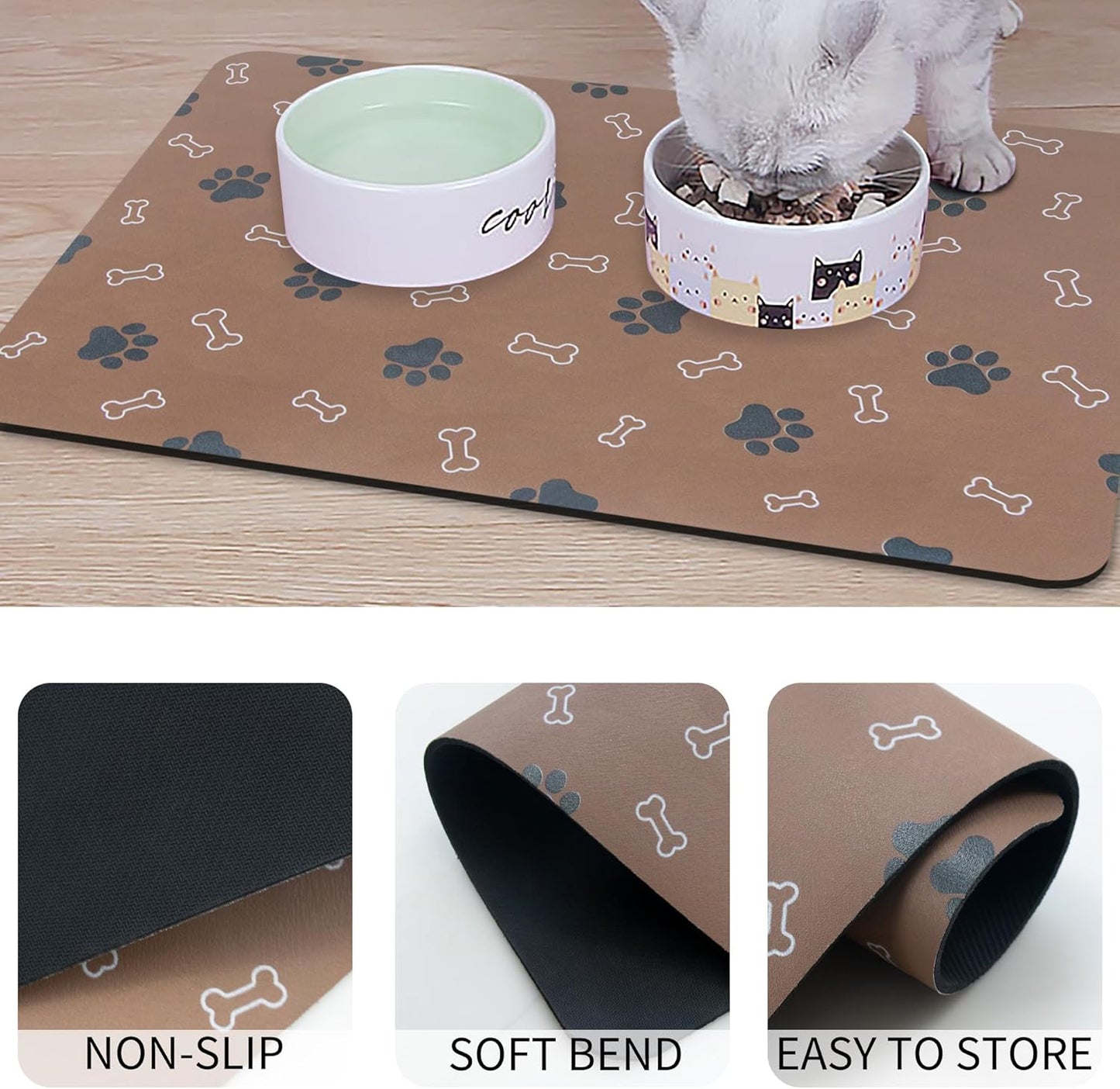 Pet Cat Dog Food Mat Non Slip Mat for Dog Water Bowl Mat Quick Dry Absorbent Cat Feeding Mat, 32 * 17 in, Brown