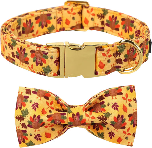 Lionet Paws Thanksgiving Day Dog Collar with Bowtie, Dogs Bowtie Collar with Metal Buckle for Dogs, Adjustable Comfortable Turkey Dog Collars Girl Boy, XS, Neck 8-12 in