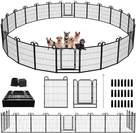 Dog Playpen Outdoor 24 Panels Heavy Duty Dog Fence 32" Height Anti-Rust with Doors Portable for RV Camping Yard, Total 54FT, 227 Sq.ft, Snowy Black