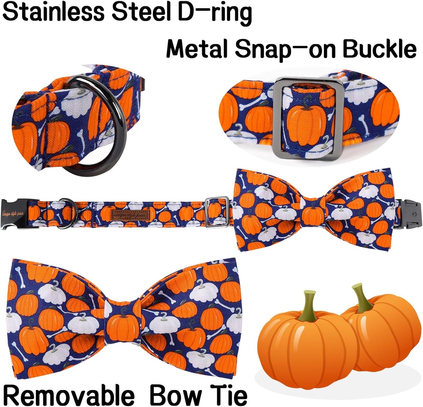 Unique Style Paws Halloween Day Dog Collar with Bow Bone Pumpkin Cotton Dog Collars for Small Medium Large Dogs