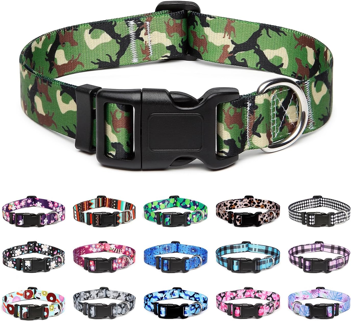 Mercano Adjustable Dog Collar - Special Design Patterns, Soft Nylon Comfortable Durable Pet Collar for Small Medium Large Dogs (XS, Dog Camouflage Green)