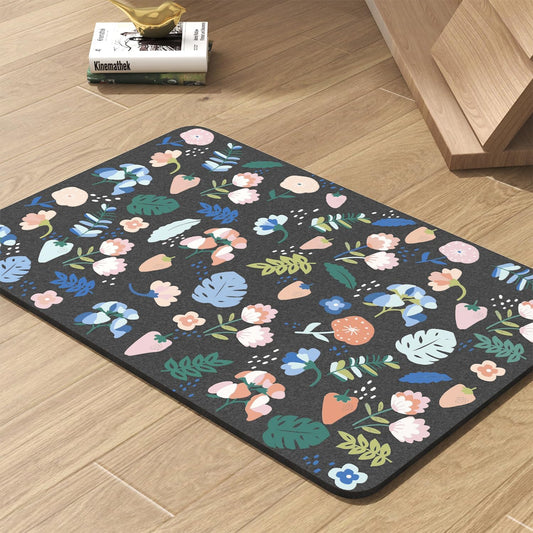 Pet Feeding Mat-Absorbent Dog Mat for Food and Water Bowl-No Stains Quick Dry Water Dispenser Mat-Dog Accessories Pet Supplies-Bowl for Messy Drinkers（DARKFLOWERS,16"x24"