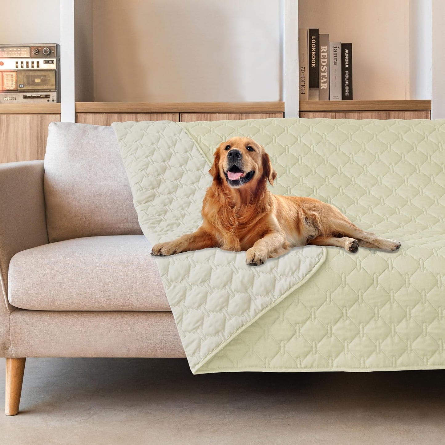 gogobunny 100% Double-Sided Waterproof Dog Bed Cover Pet Blanket Sofa Couch Furniture Protector for Puppy Large Dog Cat, Reversible (68x82 Inch (Pack of 1), Dark Cream/Light Cream)