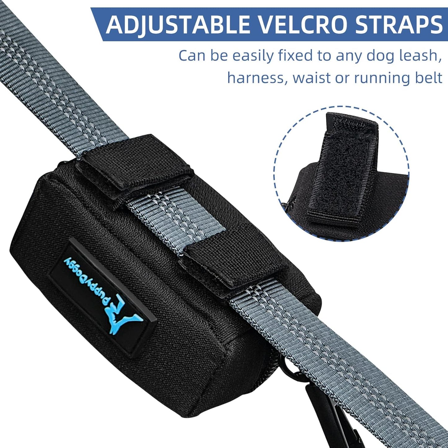 PuppyDoggy 1 Pack Poop Bag Holder for Dogs & Cats Waste Bag Dispenser Pouch Dispenser with 1 Roll of Free Poop Bags for Dog Leash Accessory Bicycle (Blue)