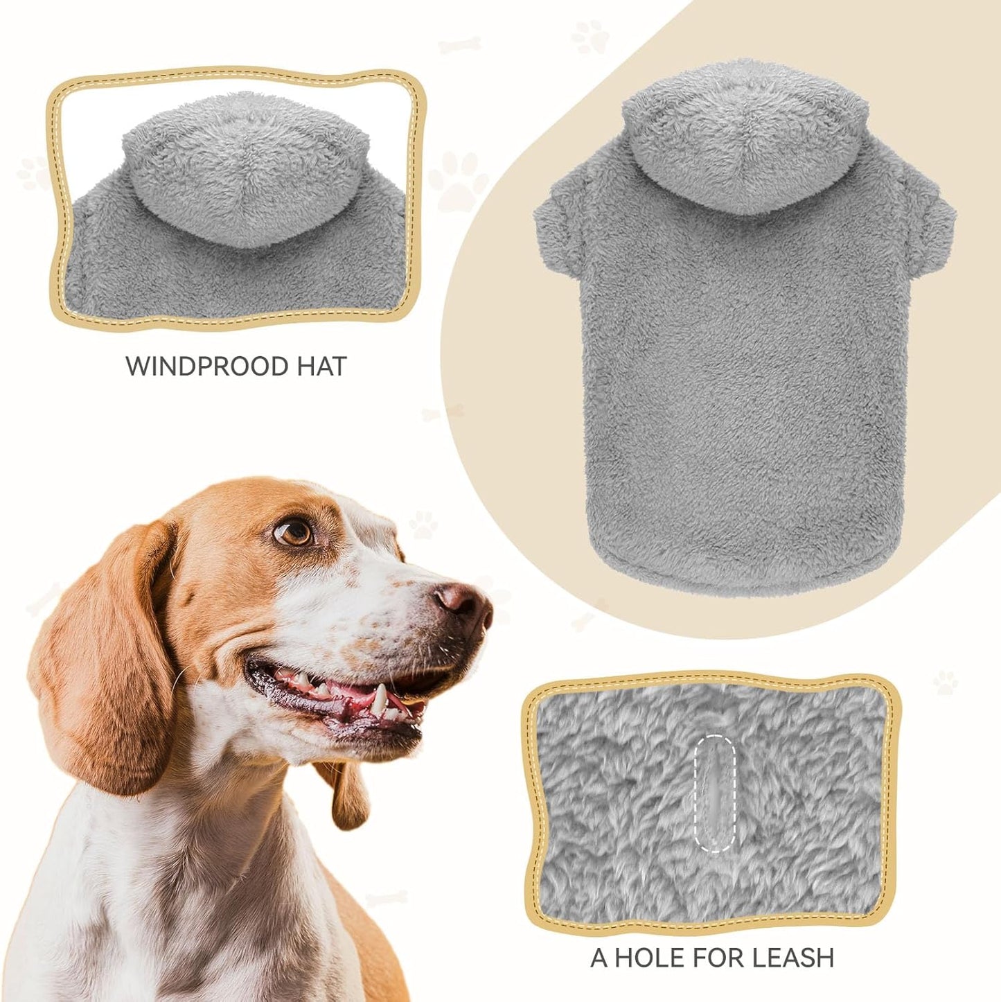 Fuzzy Dog Sweaters for Small Dogs Soft Double-Sided Plush Fleece Pet Sweater Dog Hoodie Clothes Coats Sherpa Hooded Sweatshirt(Grey-XS)