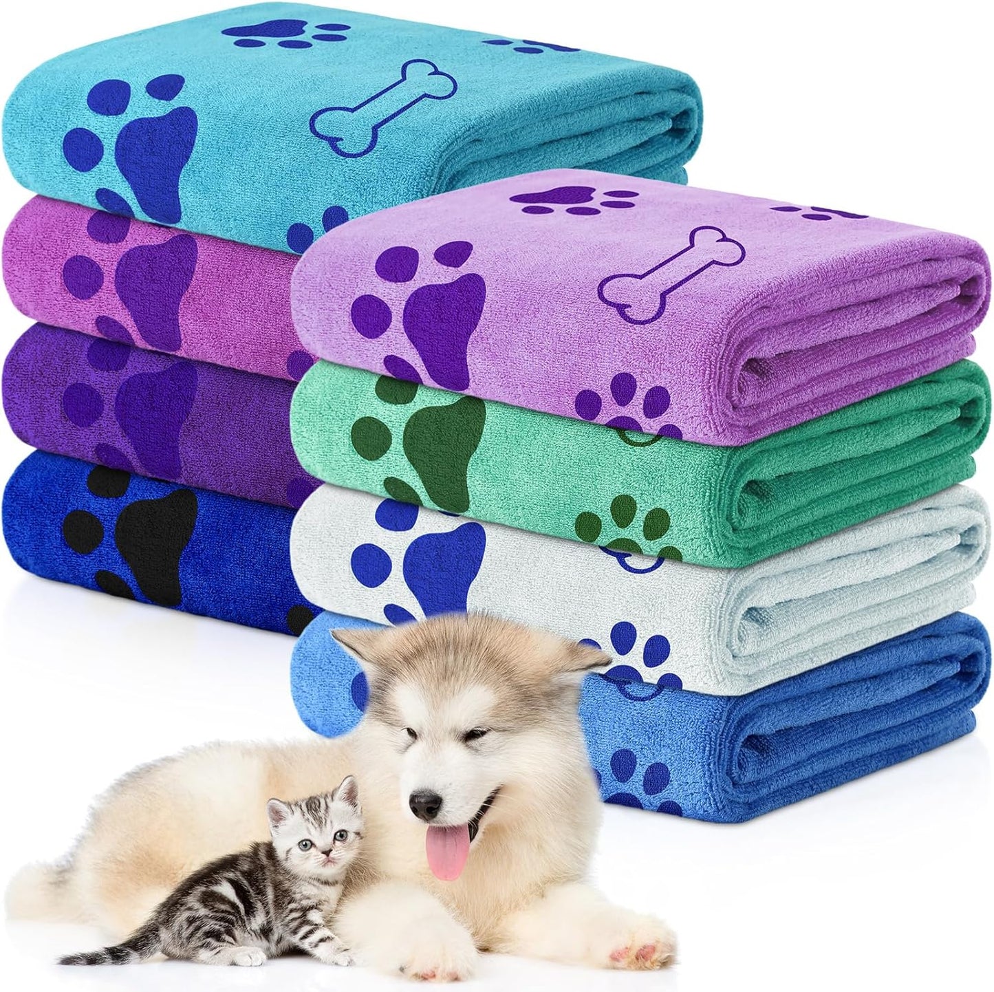 Chumia 8 Pcs Dog Towels for Drying Dogs Cats Pet Towels Bulk Puppy Microfiber Quick Drying Paw Bath Bathing Supplies Absorbent for Medium Pets(Classic Color,40 x 24 Inch)