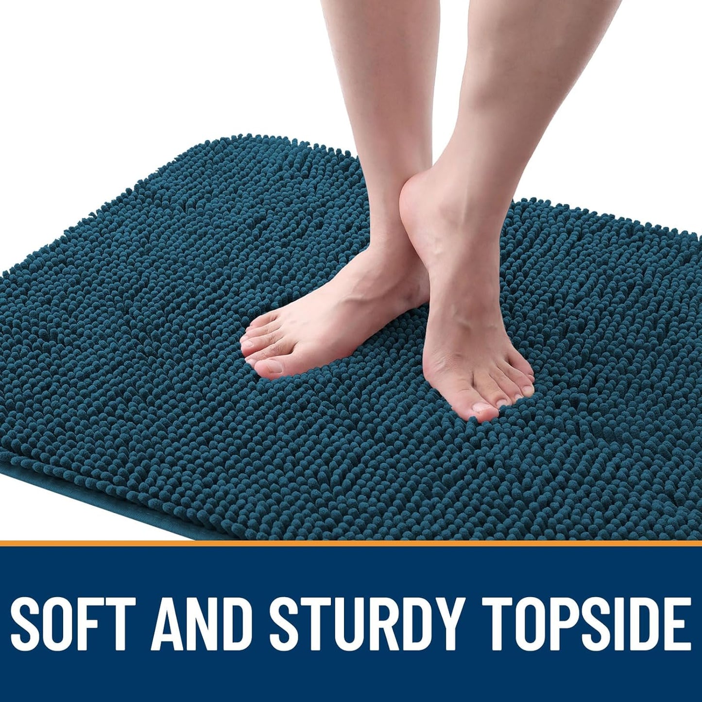 OLANLY Dog Door Mat for Muddy Paws 40x24, Absorbs Moisture and Dirt, Absorbent Non-Slip Washable Doormat, Quick Dry Chenille Mud Mat, Entry Indoor Entryway Carpet for Inside Floor, Atlantic Blue
