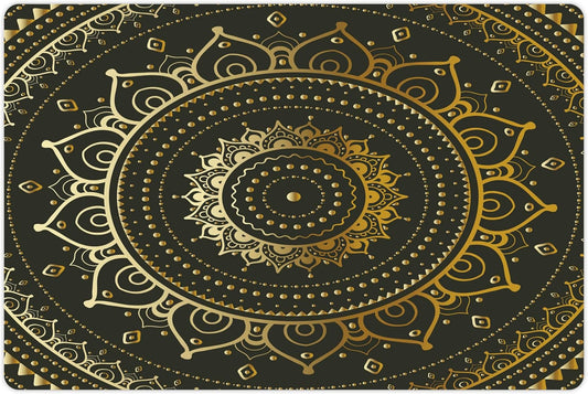 Lunarable Mandala Pet Mat for Food and Water, Tribal Harmonyic Art Illustration Print, Non-Slip Rubber Mat for Dogs and Cats, 18" X 12", Yellow Beige