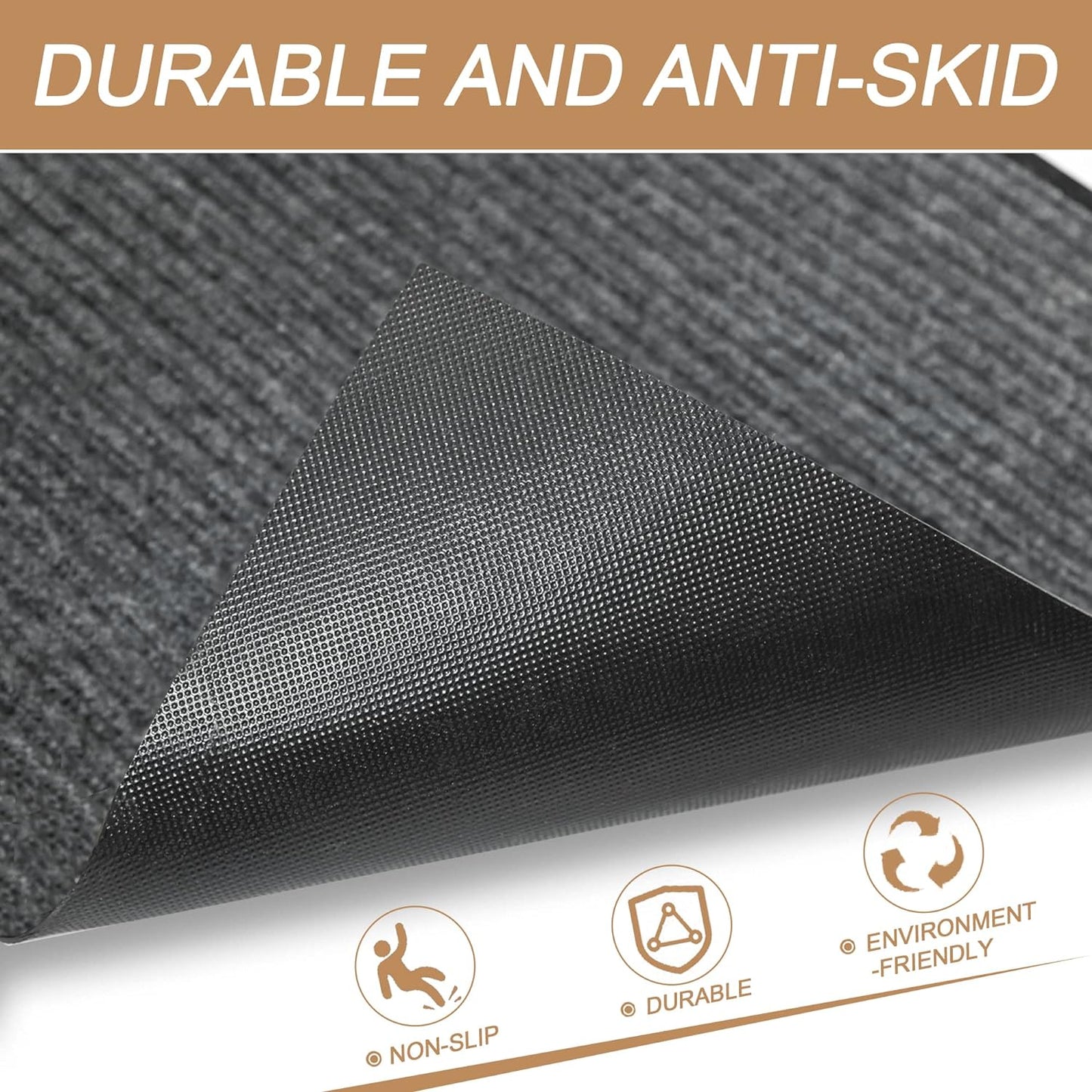 Durable Front Door Mat, Heavy Duty Indoor Outdoor Doormat, 48” x 36” Low Profile Outdoor Mats for Home Entrance, Stain and Fade Resistant Shoe Scraper Mat, Ideal for High Traffic Area