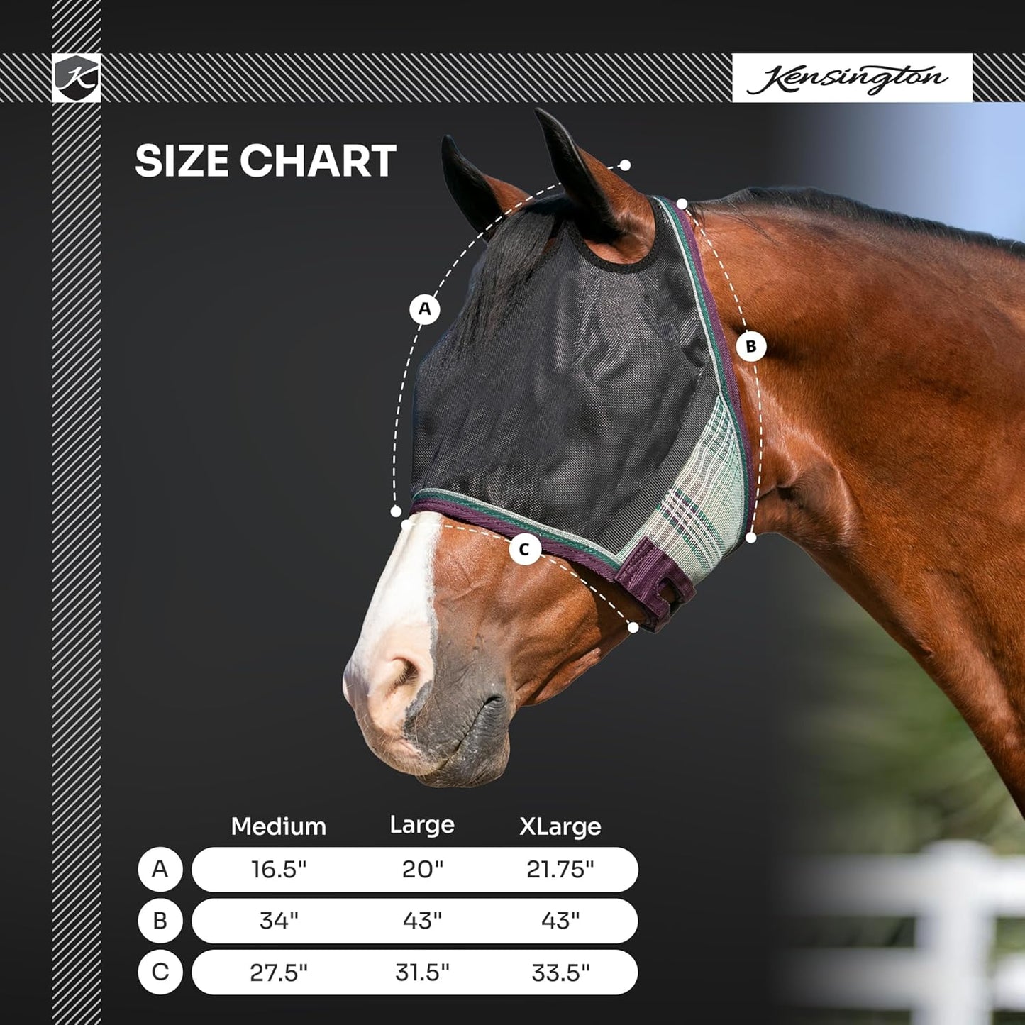 Kensington 90% UV Fly Mask Halter CatchMask UViator - Without Ears & Forelock Freedom Web Trim *Roomy Fit*- X-Large, Lavender Mint