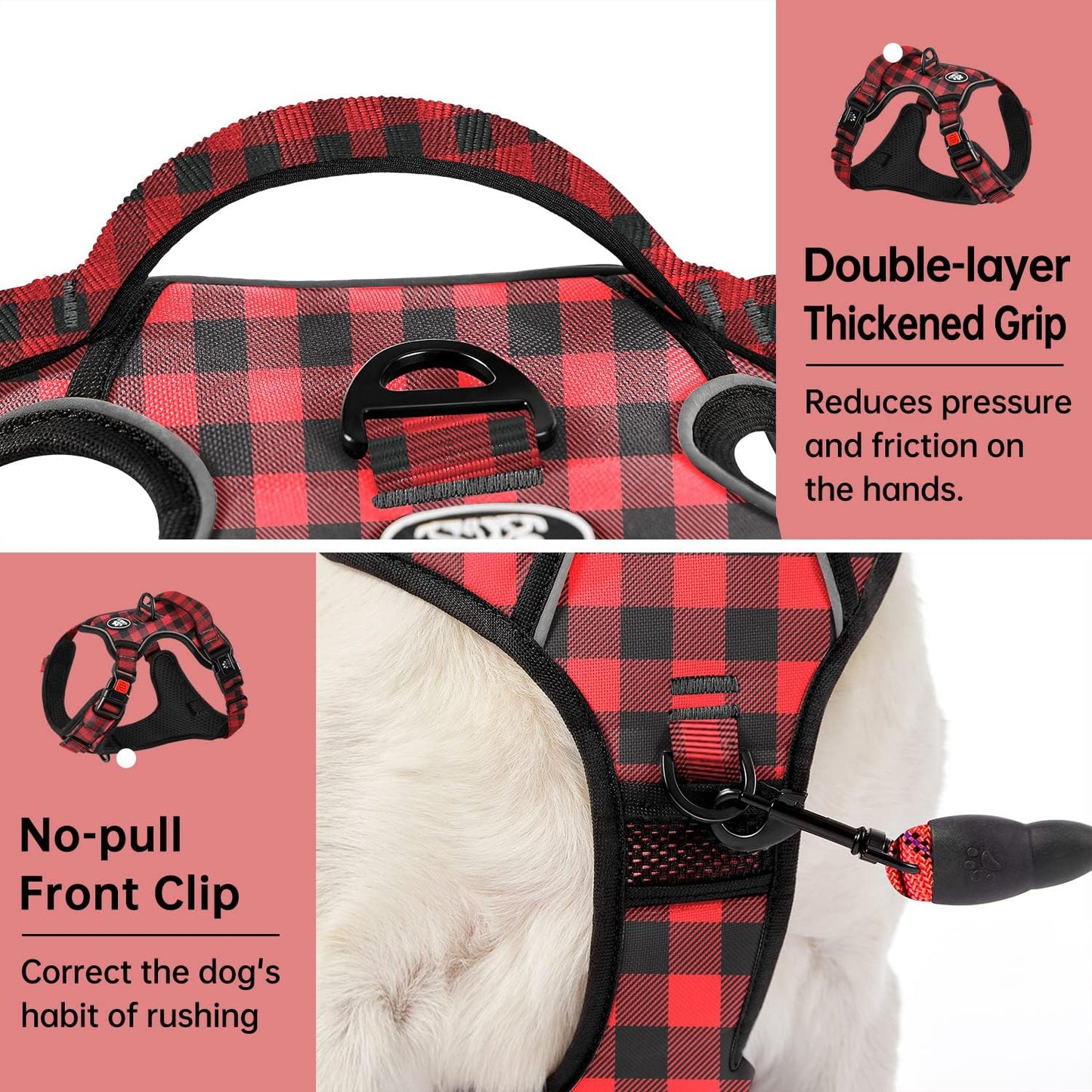 IVY&LANE No Pull Dog Harness with Leash Set, Reflective No Choke Pet Vest,Adjustable Oxford Dog Vest Harness with Easy Control Handle for Small Dogs (Checkered Red,S)