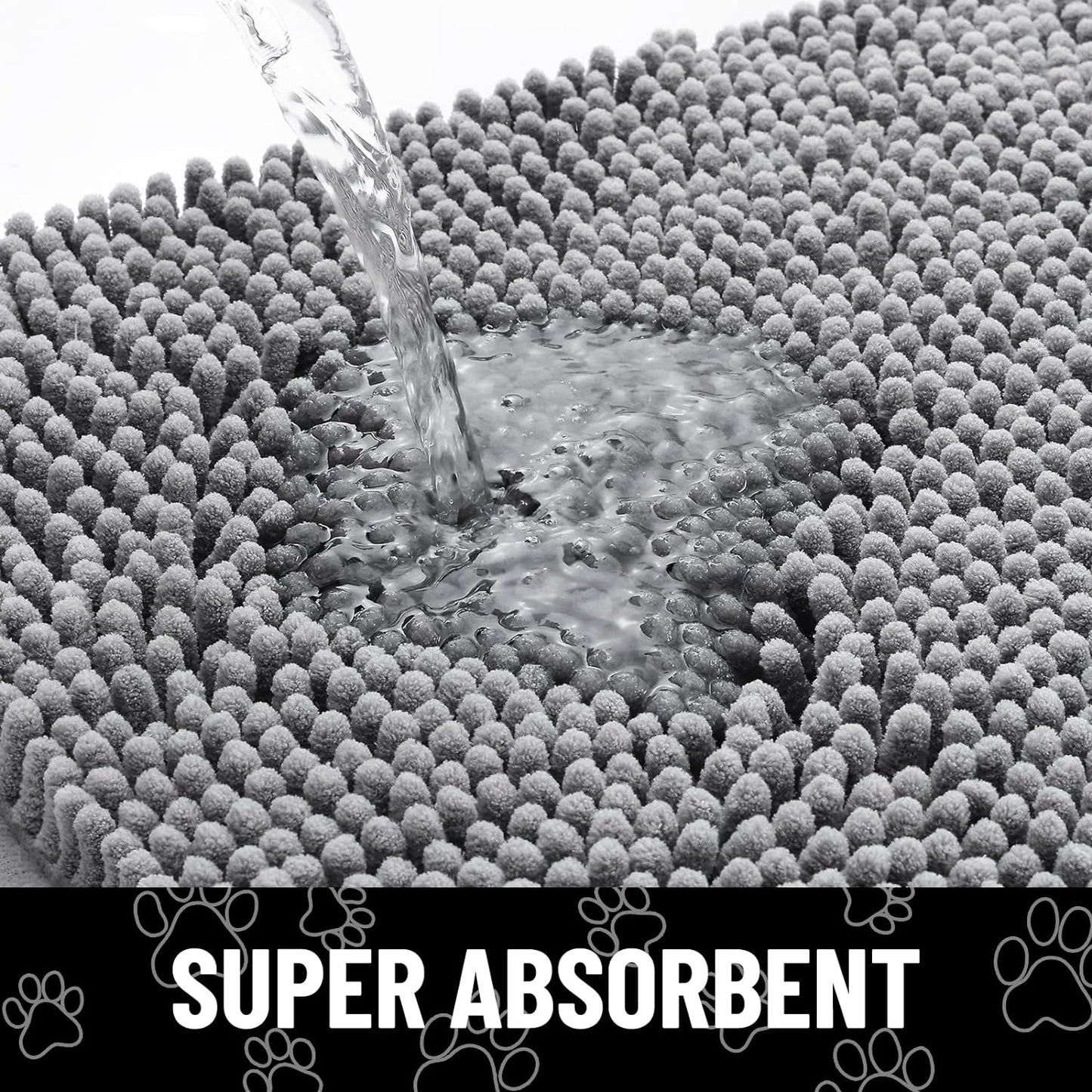 Smiry Dog Door Mat for Muddy Paws, Absorbent Dirt Trapper Non Slip Quick Dry Washable Chenille Mat for Mud Dogs, Entry Rug for Indoor and Outdoor (59x35 Inches, Grey)