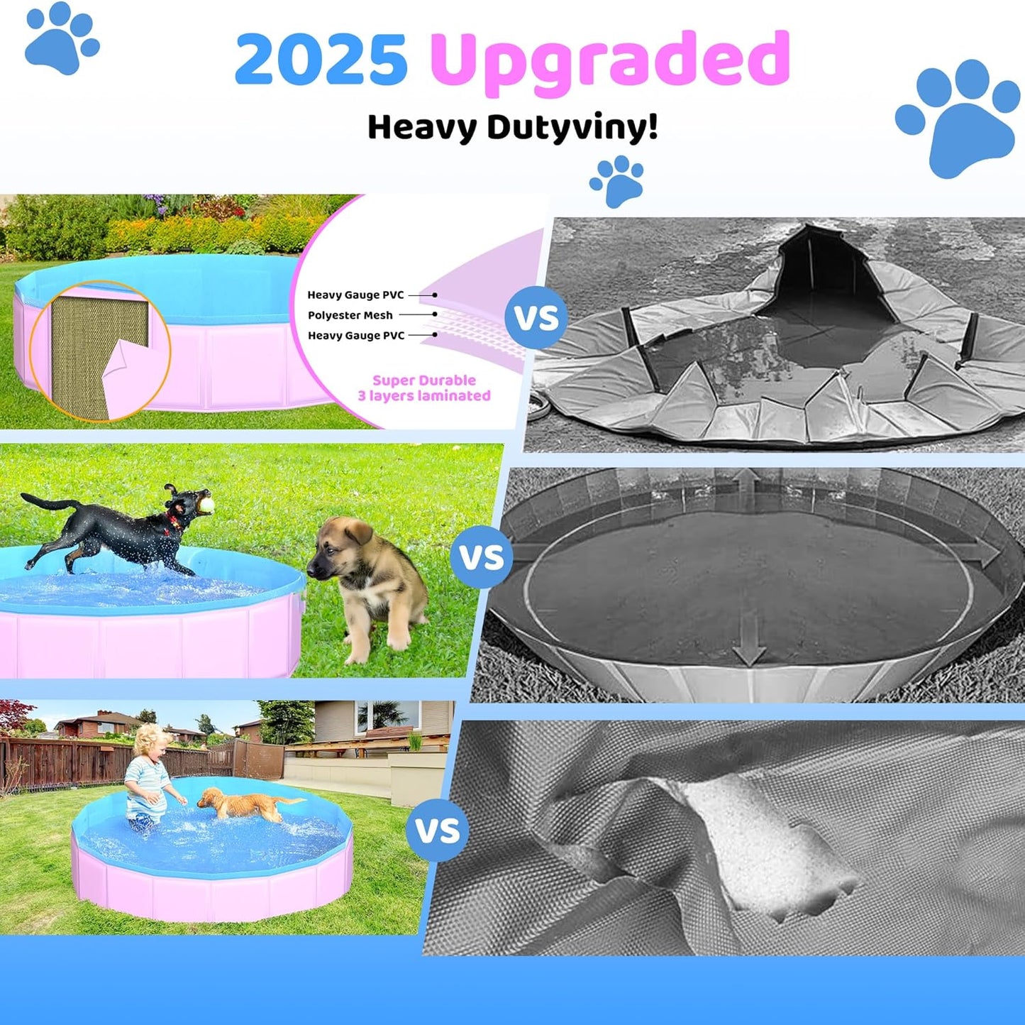 2025 Updated Foldable Dog Pool, 71" x 12" Kiddie Pool with Hard Plastic, Non-Slip Dog Bath Tub for Outdoor Backyard, Collapsible Dog Swimming Pool for Kids Dogs Pets (Pink)